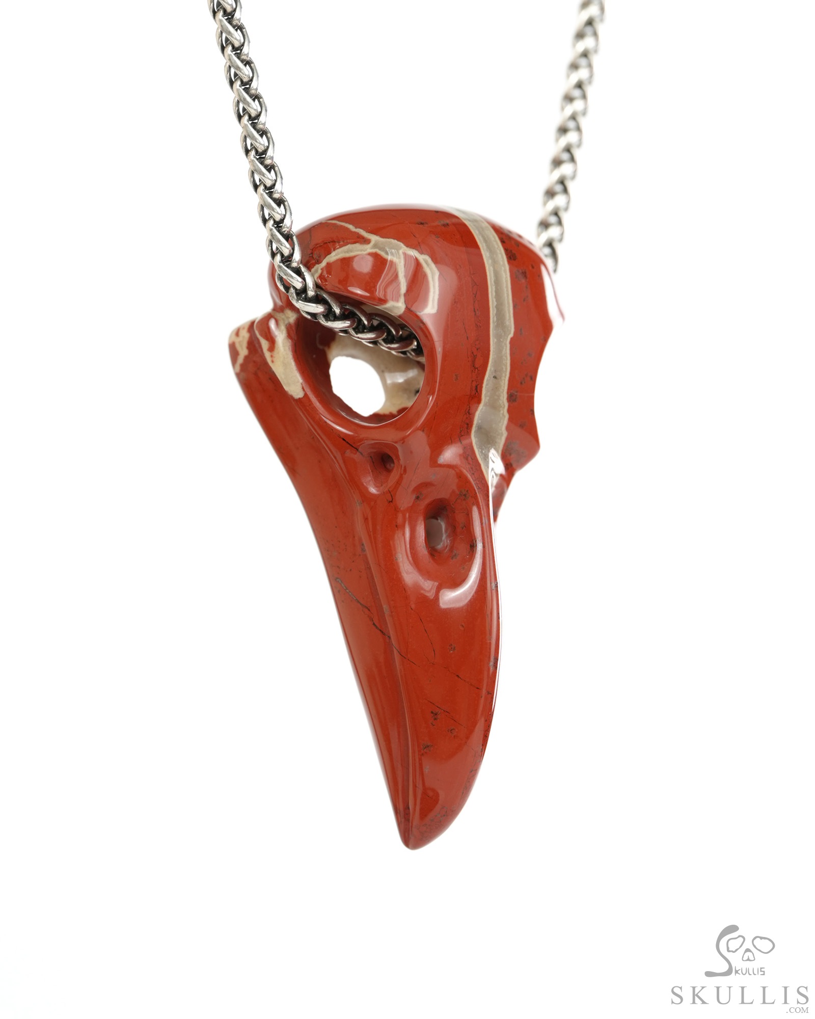 Night Pathfinder - 2.3" Red Jasper Hand Carved Crystal Raven Skull Pendant, Crystal Healing Skull Jewelry, for Women & Men Night Pathfinder - 2.3" Red Jasper Hand Carved Crystal Raven Skull Pendant, Crystal Healing Skull Jewelry, for Women & Men