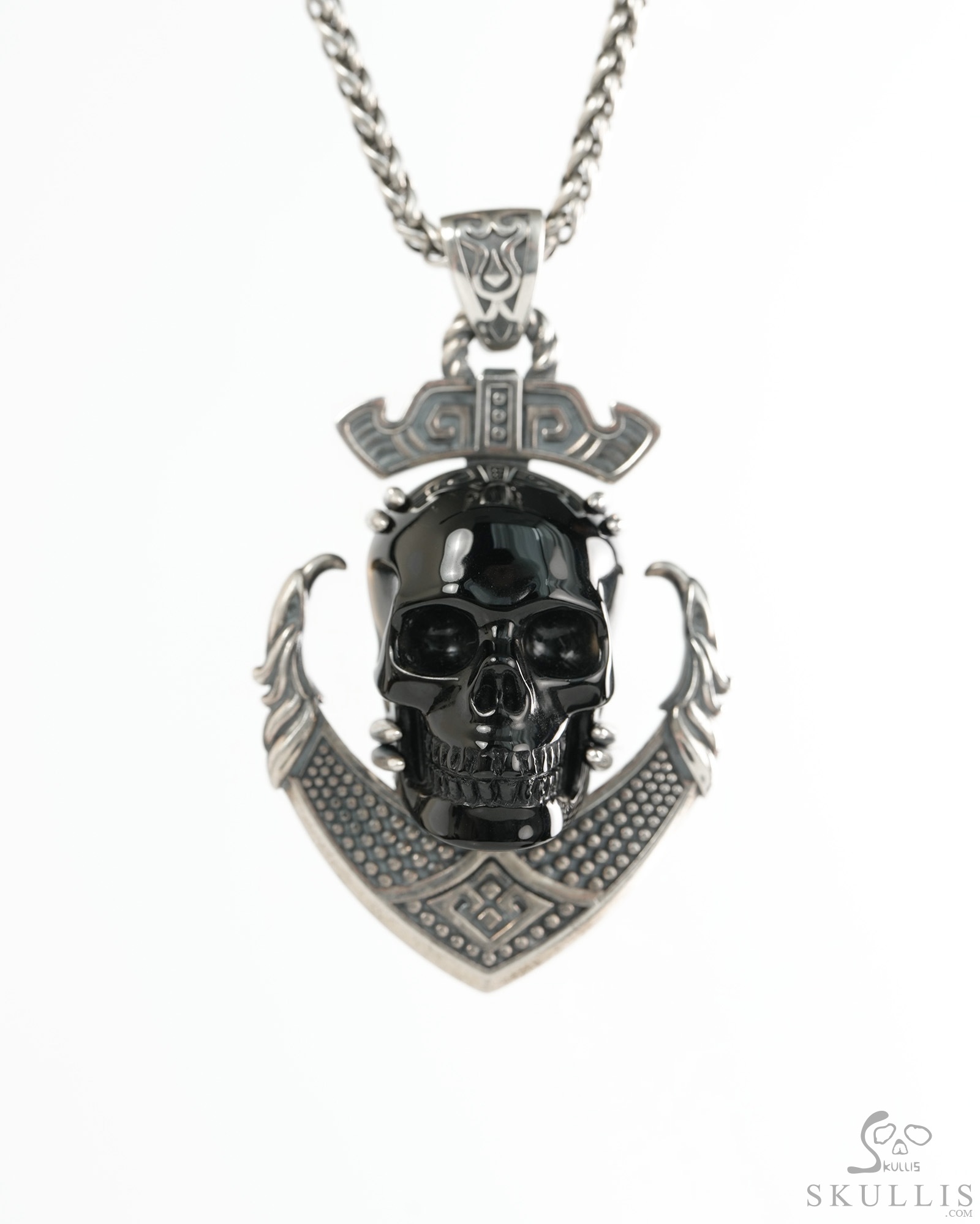 Necklace of 2.5" Black Obsidian Hand Carved Crystal Skull Pendant, Crystal Healing Skull Jewelry, for Women & Men Necklace of 2.5" Black Obsidian Hand Carved Crystal Skull Pendant, Crystal Healing Skull Jewelry, for Women & Men