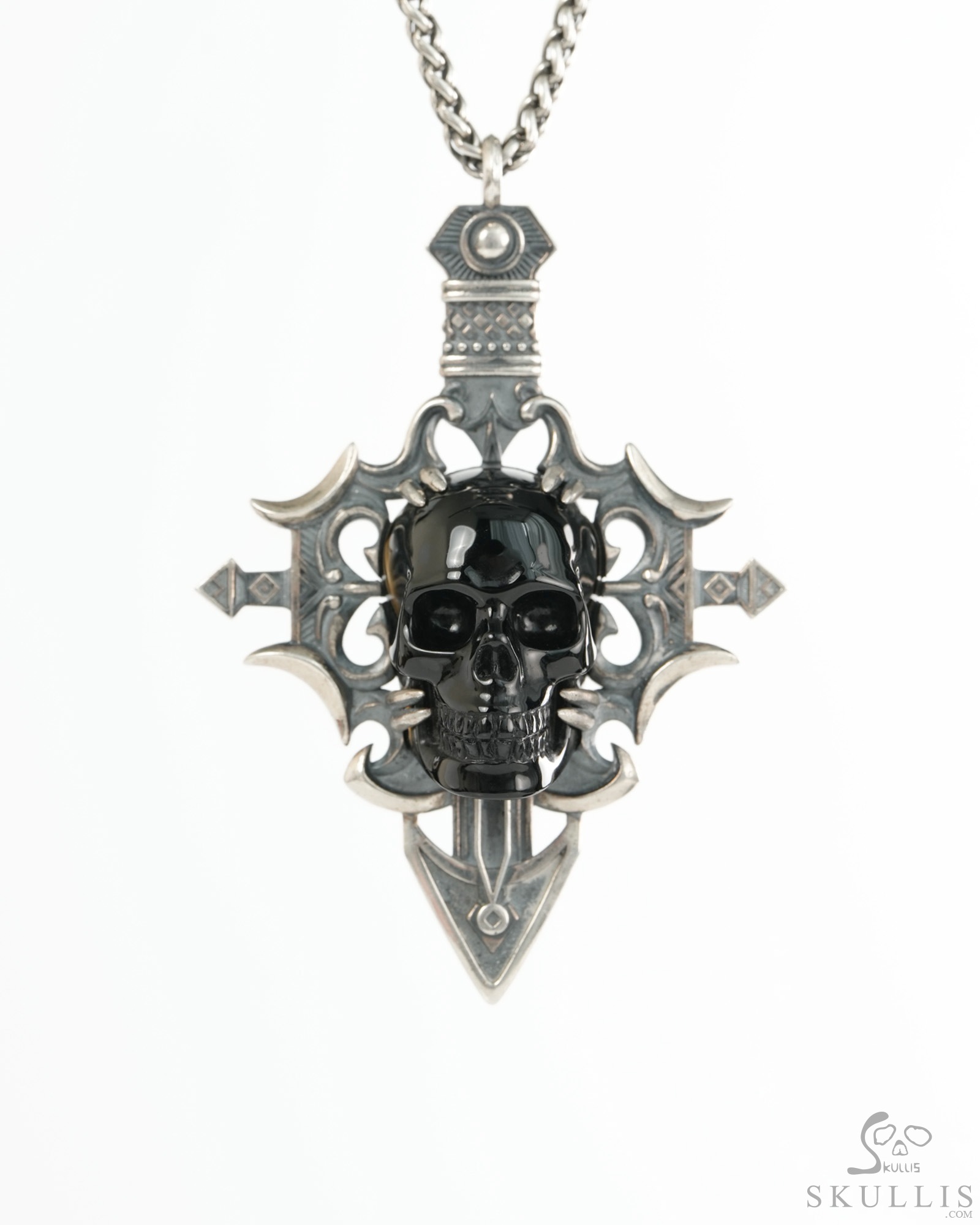 Necklace of 3.0" Black Obsidian Hand Carved Crystal Skull Pendant, Crystal Healing Skull Jewelry, for Women & Men Necklace of 3.0" Black Obsidian Hand Carved Crystal Skull Pendant, Crystal Healing Skull Jewelry, for Women & Men