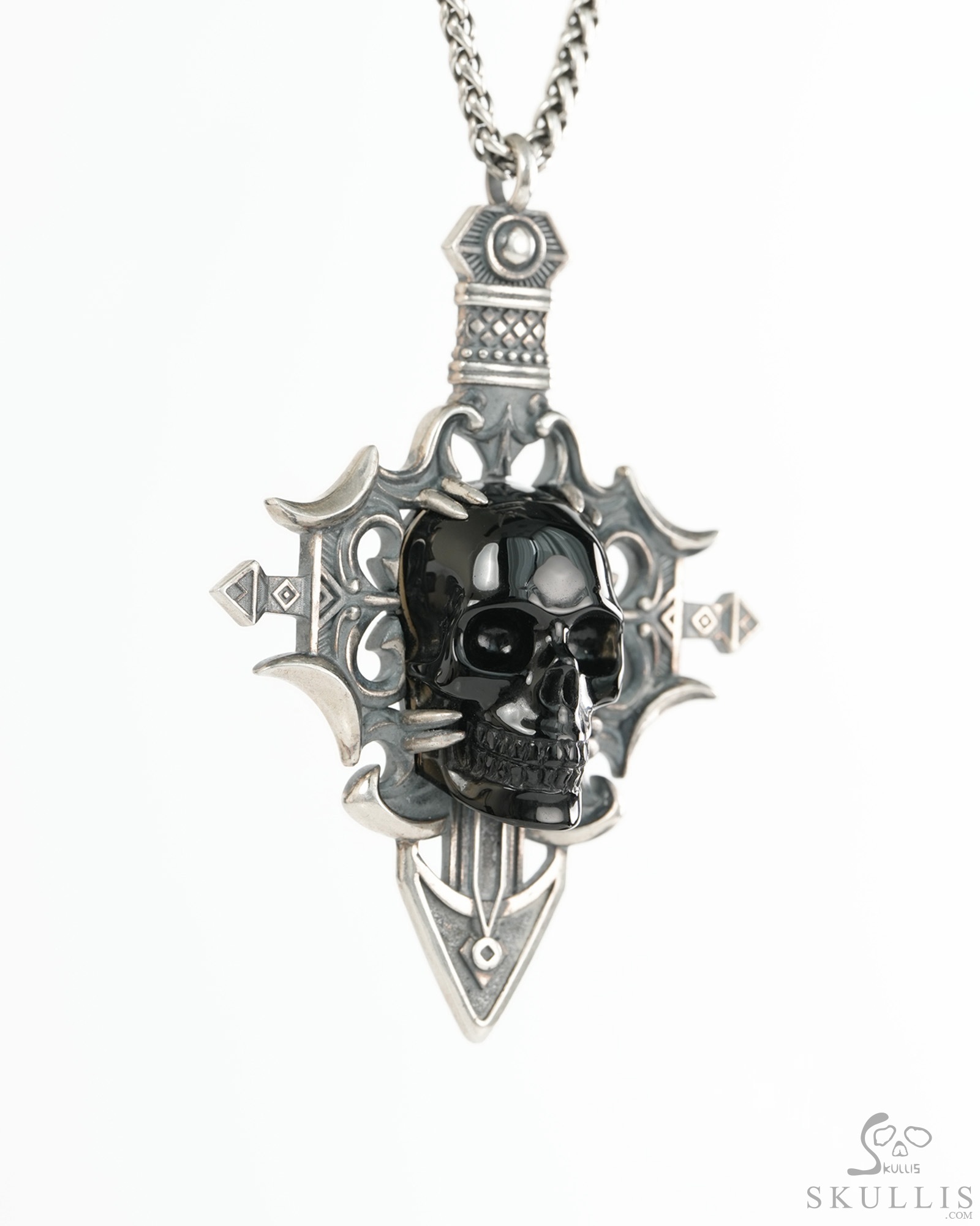 Necklace of 3.0" Black Obsidian Hand Carved Crystal Skull Pendant, Crystal Healing Skull Jewelry, for Women & Men Necklace of 3.0" Black Obsidian Hand Carved Crystal Skull Pendant, Crystal Healing Skull Jewelry, for Women & Men