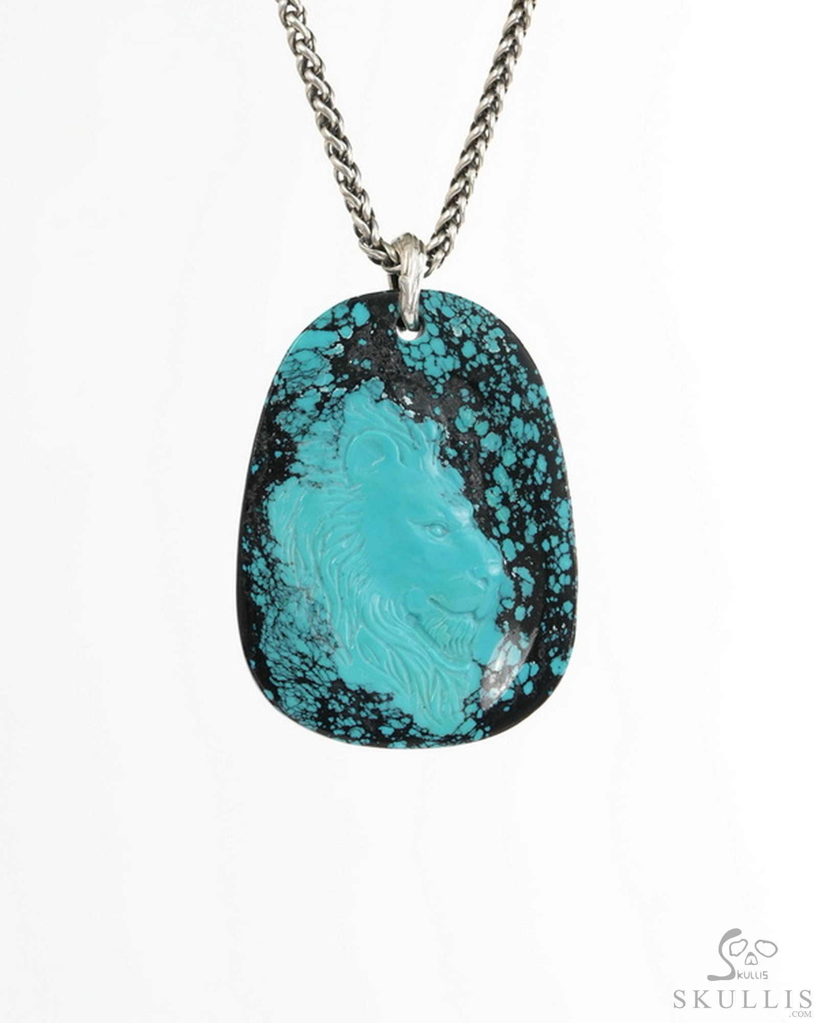 Gemstone Necklace of 2.2" Turquoise Hand Carved Crystal Skull Pendant, Crystal Healing Skull Jewelry, for Women & Men Gemstone Necklace of 2.2" Turquoise Hand Carved Crystal Skull Pendant, Crystal Healing Skull Jewelry, for Women & Men