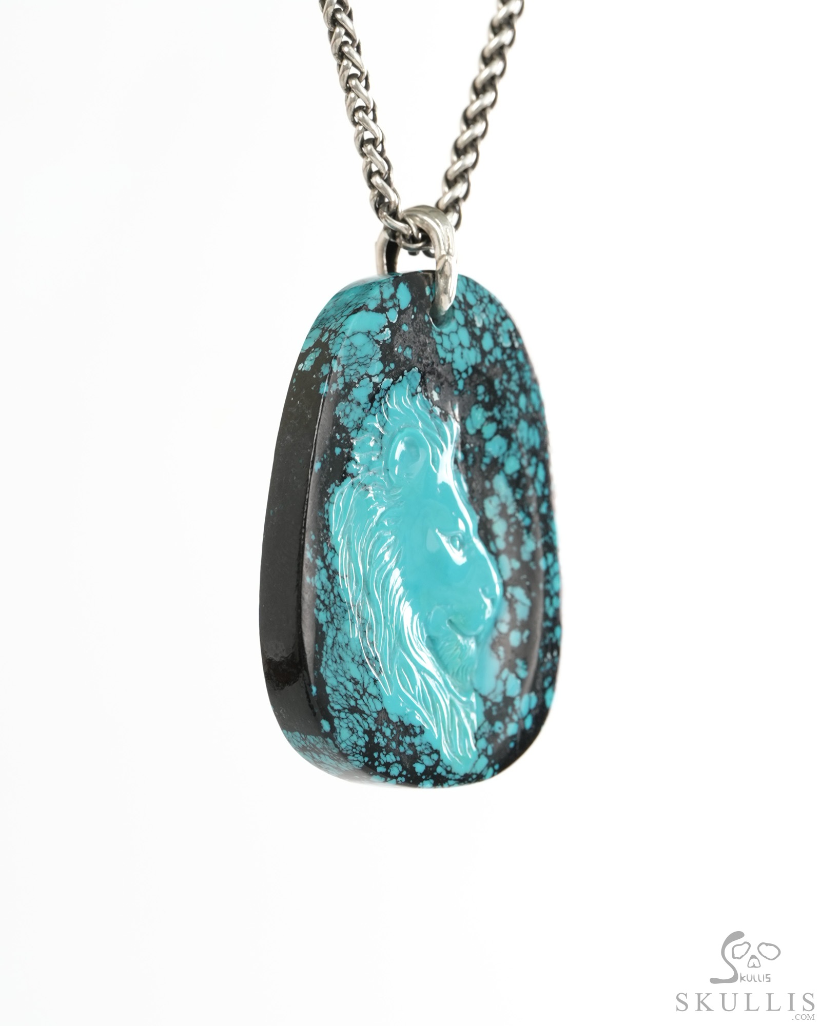 Gemstone Necklace of 2.2" Turquoise Hand Carved Crystal Skull Pendant, Crystal Healing Skull Jewelry, for Women & Men Gemstone Necklace of 2.2" Turquoise Hand Carved Crystal Skull Pendant, Crystal Healing Skull Jewelry, for Women & Men