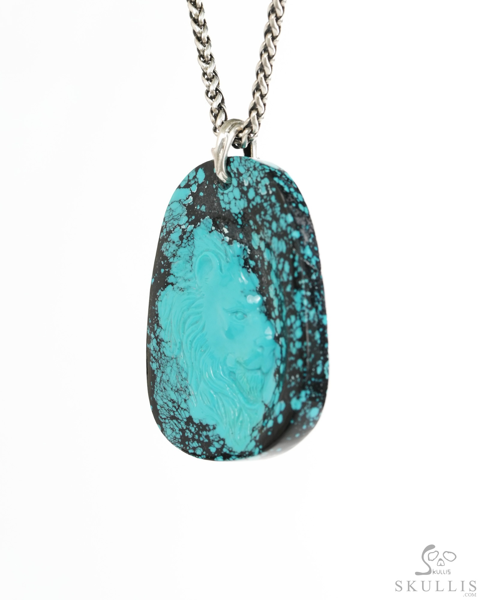 Gemstone Necklace of 2.2" Turquoise Hand Carved Crystal Skull Pendant, Crystal Healing Skull Jewelry, for Women & Men Gemstone Necklace of 2.2" Turquoise Hand Carved Crystal Skull Pendant, Crystal Healing Skull Jewelry, for Women & Men