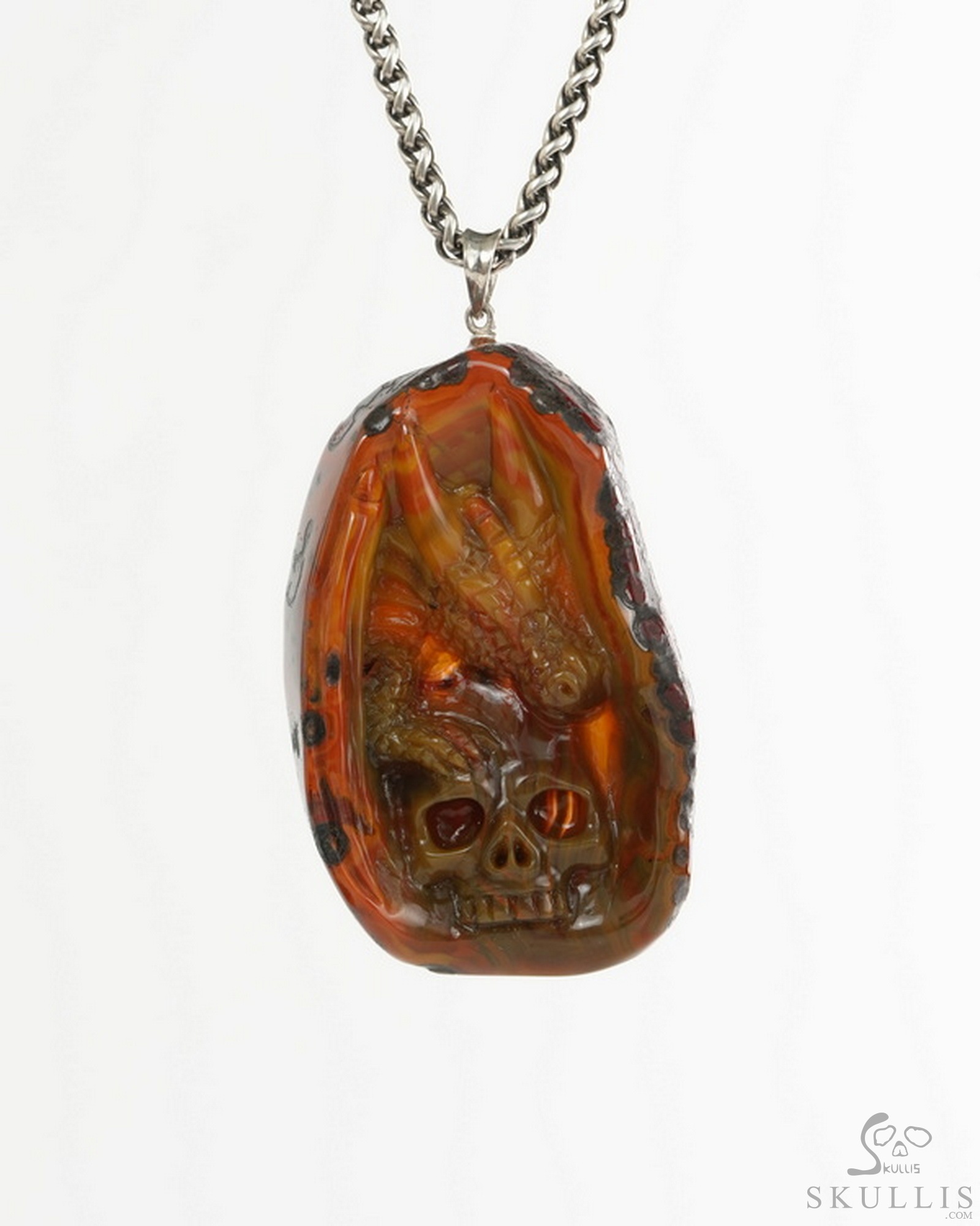 Necklace of 2.4" Empire Red Agate Hand Carved Crystal Skull Pendant, Crystal Healing Skull Jewelry, for Women & Men Necklace of 2.4" Empire Red Agate Hand Carved Crystal Skull Pendant, Crystal Healing Skull Jewelry, for Women & Men