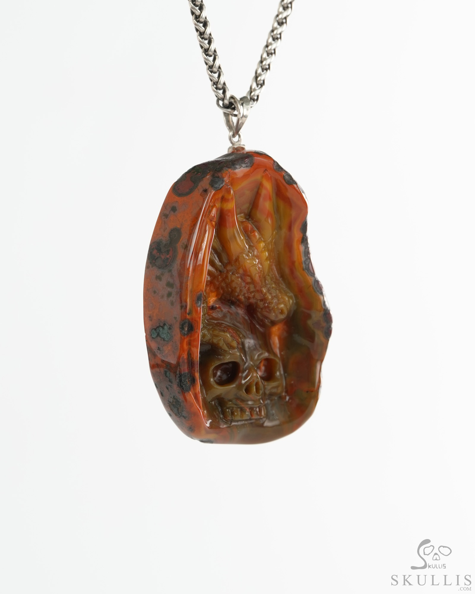 Necklace of 2.4" Empire Red Agate Hand Carved Crystal Skull Pendant, Crystal Healing Skull Jewelry, for Women & Men Necklace of 2.4" Empire Red Agate Hand Carved Crystal Skull Pendant, Crystal Healing Skull Jewelry, for Women & Men