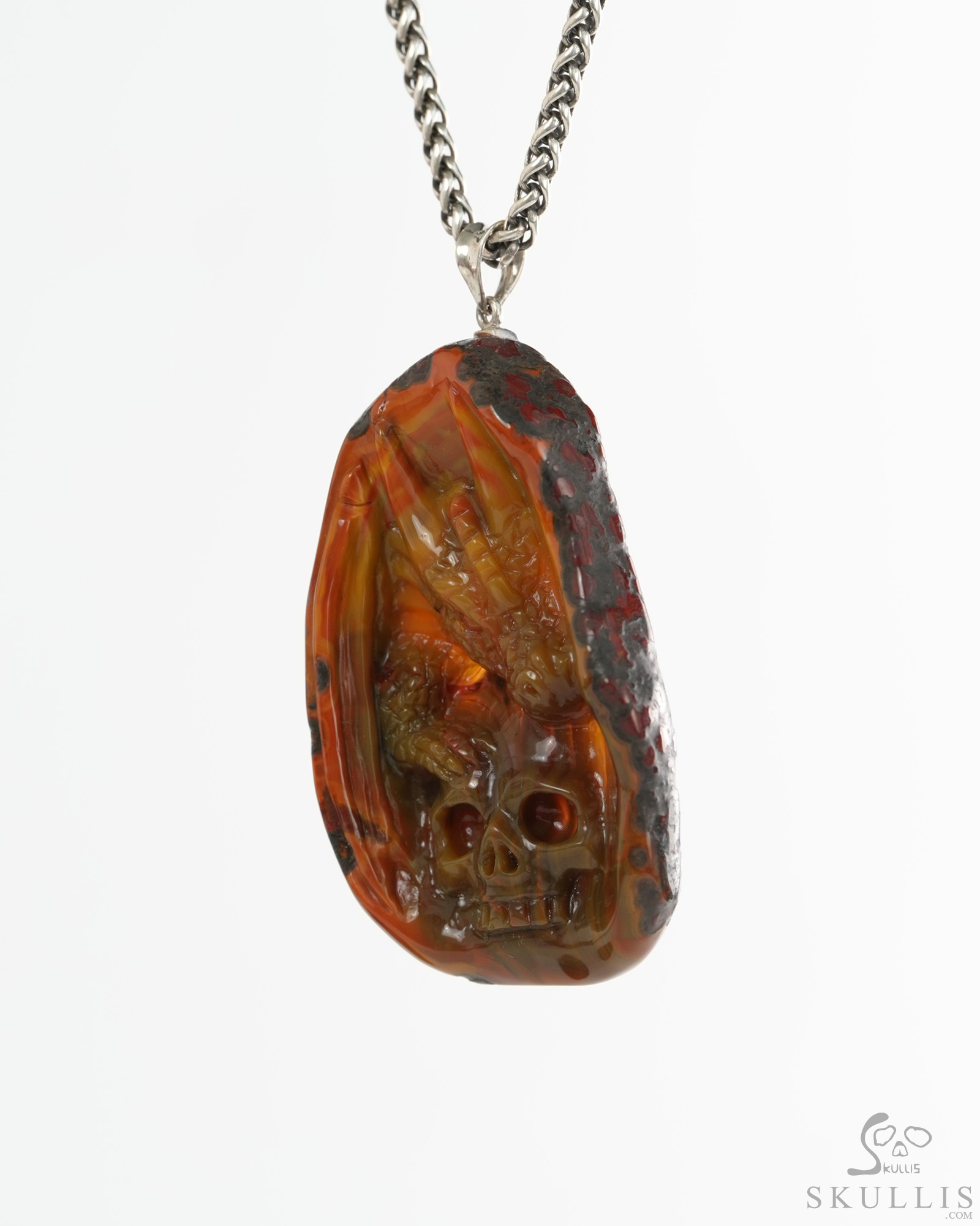 Necklace of 2.4" Empire Red Agate Hand Carved Crystal Skull Pendant, Crystal Healing Skull Jewelry, for Women & Men Necklace of 2.4" Empire Red Agate Hand Carved Crystal Skull Pendant, Crystal Healing Skull Jewelry, for Women & Men