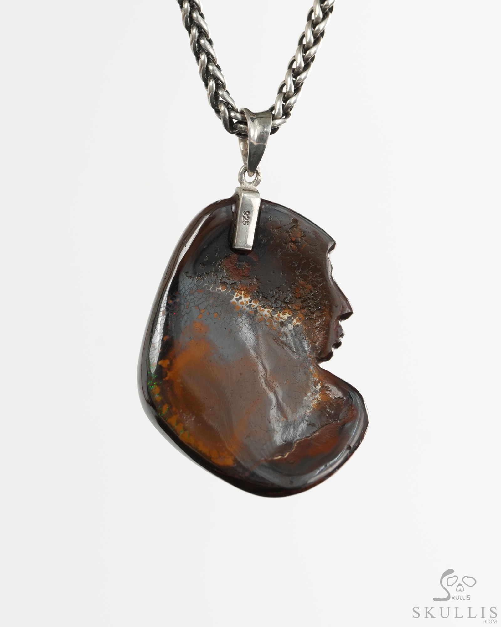 Necklace of 1.6" Ammolite Hand Carved Crystal Skull Pendant, Crystal Healing Skull Jewelry, for Women & Men Necklace of 1.6" Ammolite Hand Carved Crystal Skull Pendant, Crystal Healing Skull Jewelry, for Women & Men