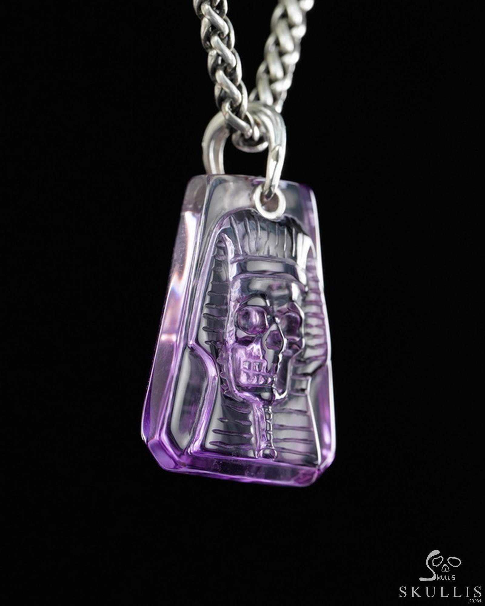 Gemstone Necklace of 1.1" Amethyst Hand Carved Crystal Pharaoh Skull Pendant, Crystal Healing Skull Jewelry, for Women & Men Gemstone Necklace of 1.1" Amethyst Hand Carved Crystal Pharaoh Skull Pendant, Crystal Healing Skull Jewelry, for Women & Men
