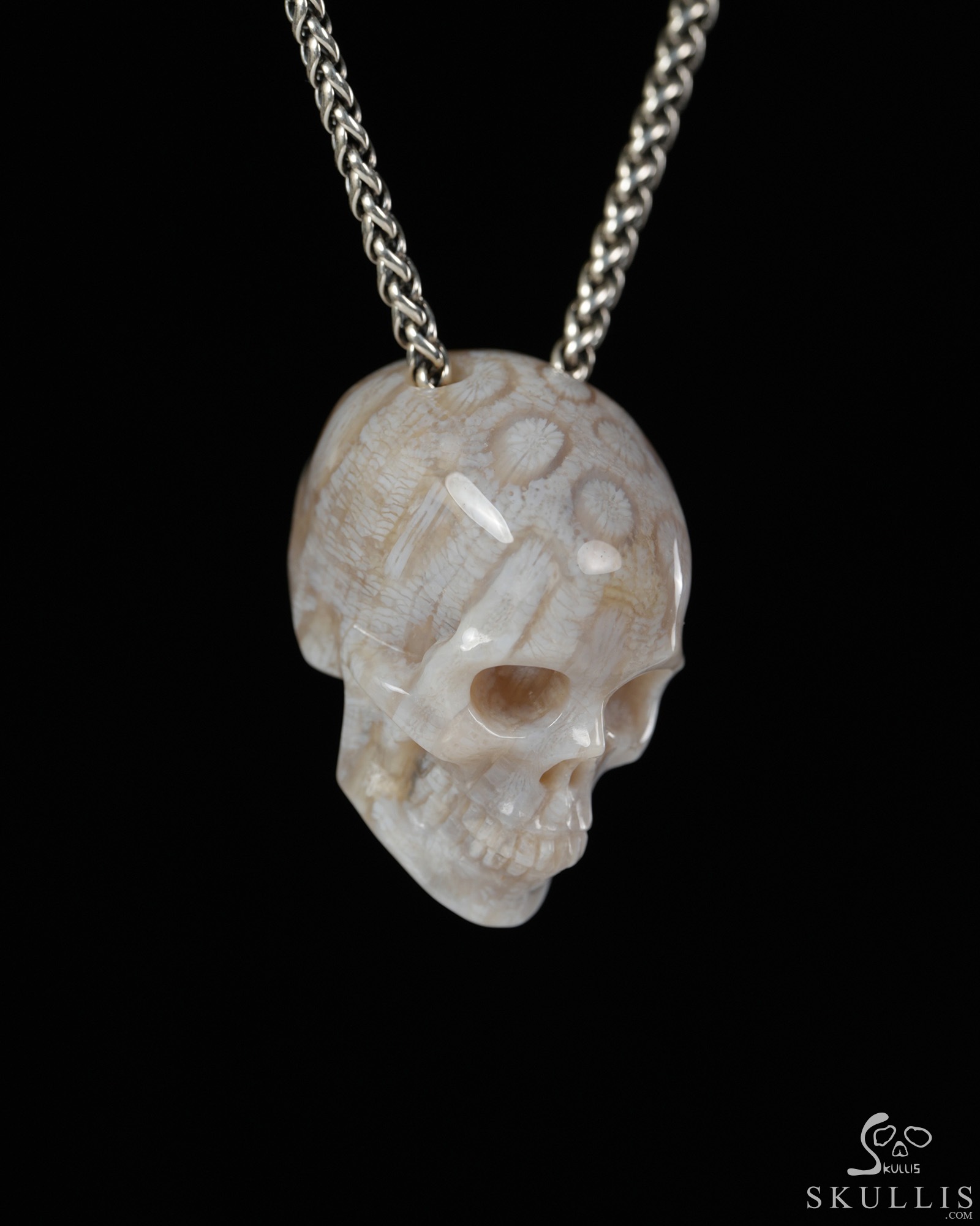 Hollow Essence - 1.4" Coral Fossil Hand Carved Crystal Skull Pendant, Crystal Healing Skull Jewelry, for Women & Men Hollow Essence - 1.4" Coral Fossil Hand Carved Crystal Skull Pendant, Crystal Healing Skull Jewelry, for Women & Men