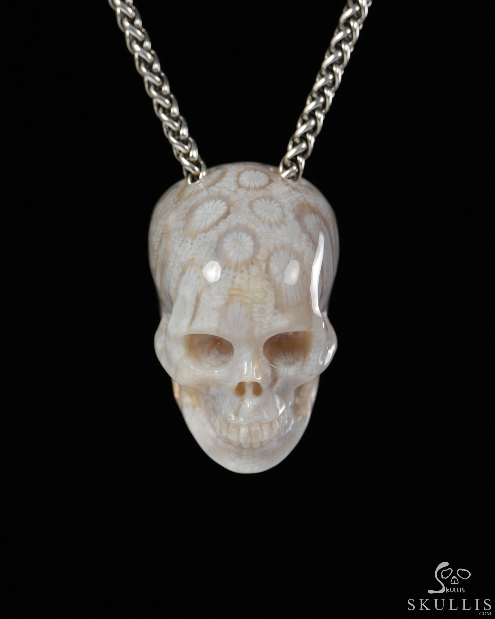 Hollow Essence - 1.4" Coral Fossil Hand Carved Crystal Skull Pendant, Crystal Healing Skull Jewelry, for Women & Men Hollow Essence - 1.4" Coral Fossil Hand Carved Crystal Skull Pendant, Crystal Healing Skull Jewelry, for Women & Men