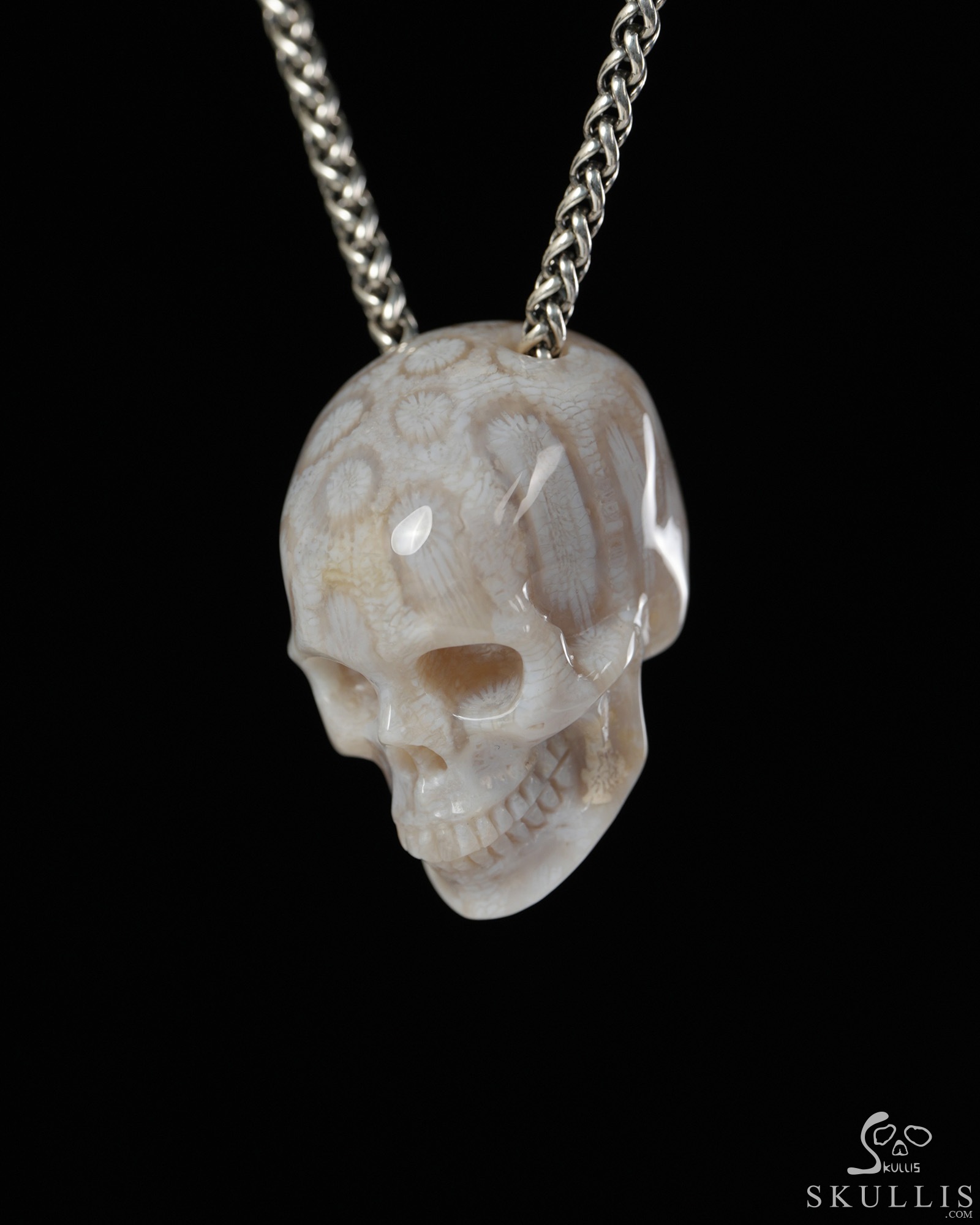 Hollow Essence - 1.4" Coral Fossil Hand Carved Crystal Skull Pendant, Crystal Healing Skull Jewelry, for Women & Men Hollow Essence - 1.4" Coral Fossil Hand Carved Crystal Skull Pendant, Crystal Healing Skull Jewelry, for Women & Men