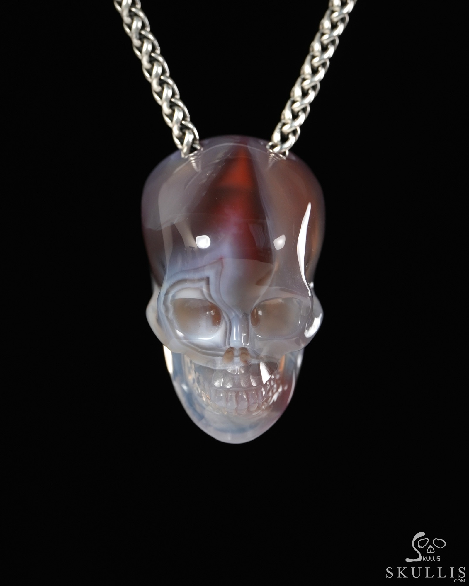 Skullis Signature 1.4" Mozambique Agate Hand Carved Crystal Skull Pendant, Crystal Healing Skull Jewelry, for Women & Men Skullis Signature 1.4" Mozambique Agate Hand Carved Crystal Skull Pendant, Crystal Healing Skull Jewelry, for Women & Men