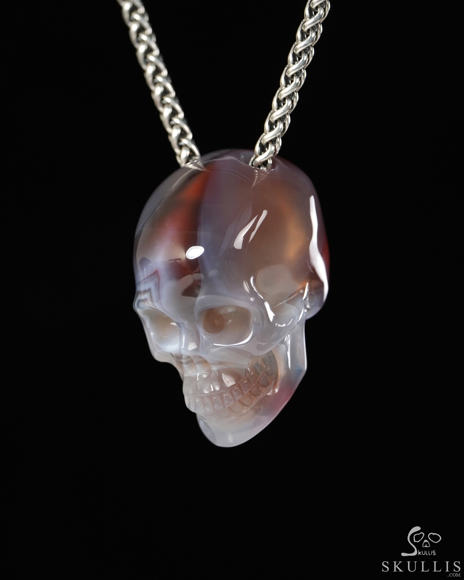 Skullis Signature 1.4" Mozambique Agate Hand Carved Crystal Skull Pendant, Crystal Healing Skull Jewelry, for Women & Men Skullis Signature 1.4" Mozambique Agate Hand Carved Crystal Skull Pendant, Crystal Healing Skull Jewelry, for Women & Men