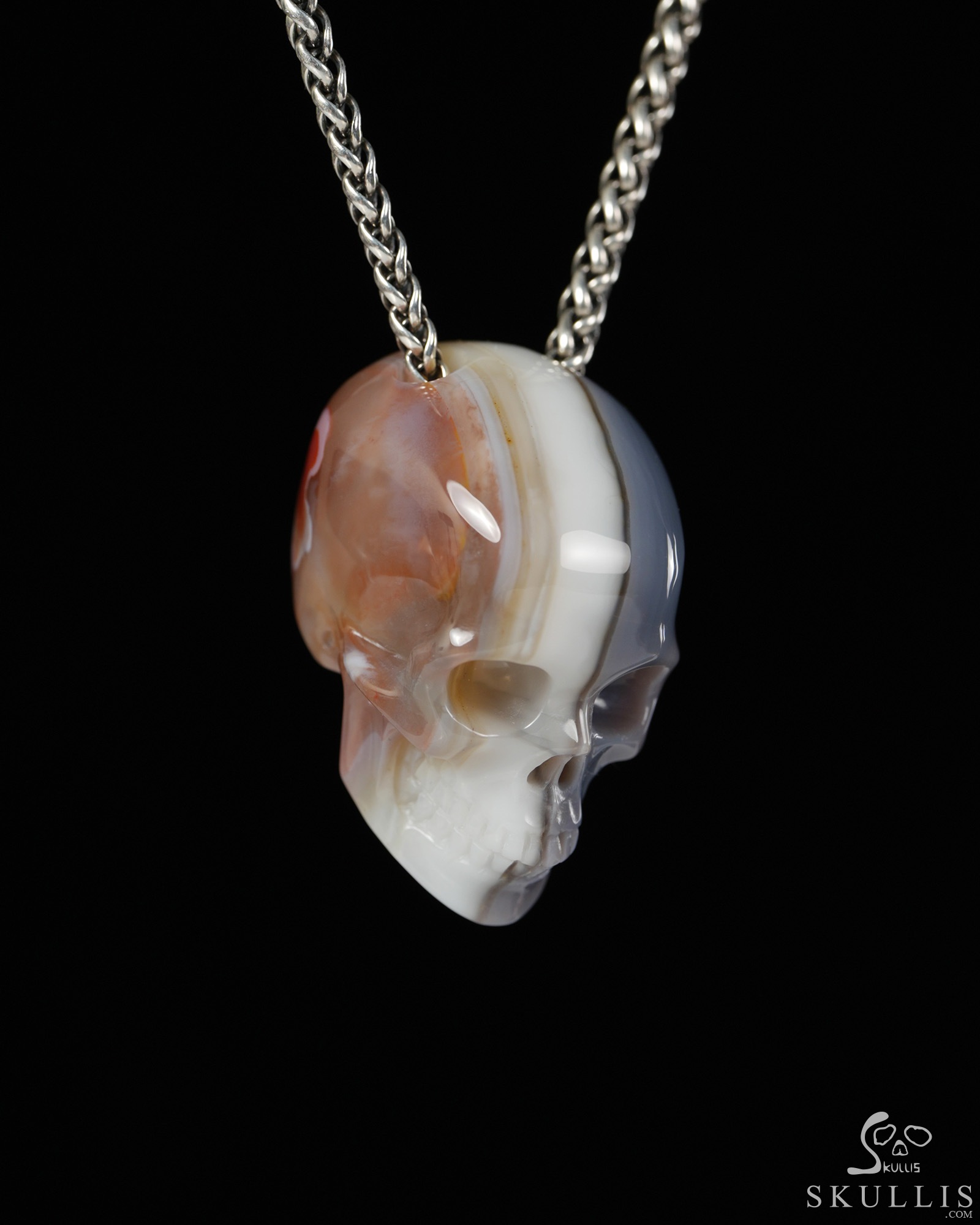 Hollow Essence - 1.4" Mozambique Agate Hand Carved Crystal Skull Pendant, Crystal Healing Skull Jewelry, for Women & Men Hollow Essence - 1.4" Mozambique Agate Hand Carved Crystal Skull Pendant, Crystal Healing Skull Jewelry, for Women & Men