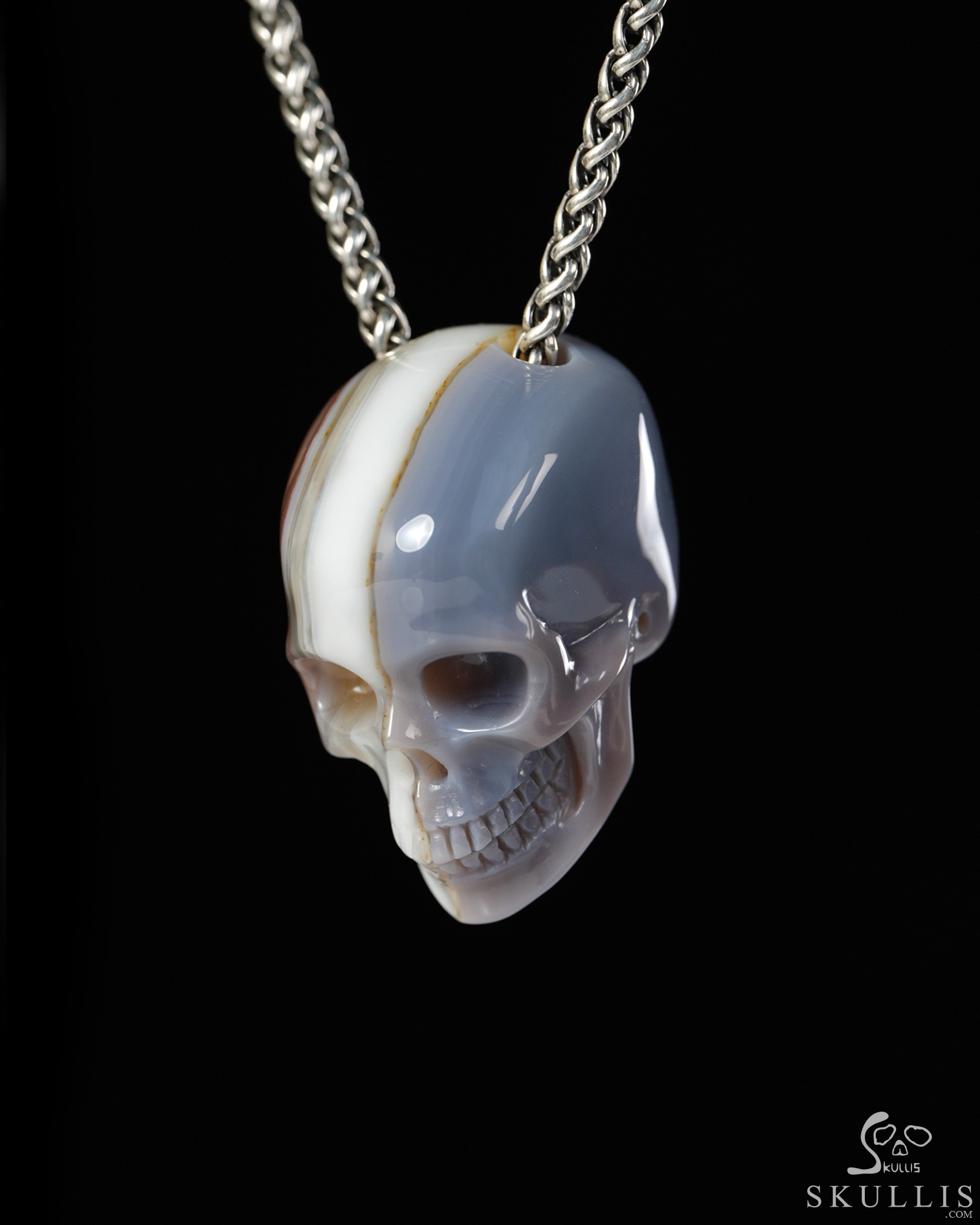 Hollow Essence - 1.4" Mozambique Agate Hand Carved Crystal Skull Pendant, Crystal Healing Skull Jewelry, for Women & Men Hollow Essence - 1.4" Mozambique Agate Hand Carved Crystal Skull Pendant, Crystal Healing Skull Jewelry, for Women & Men