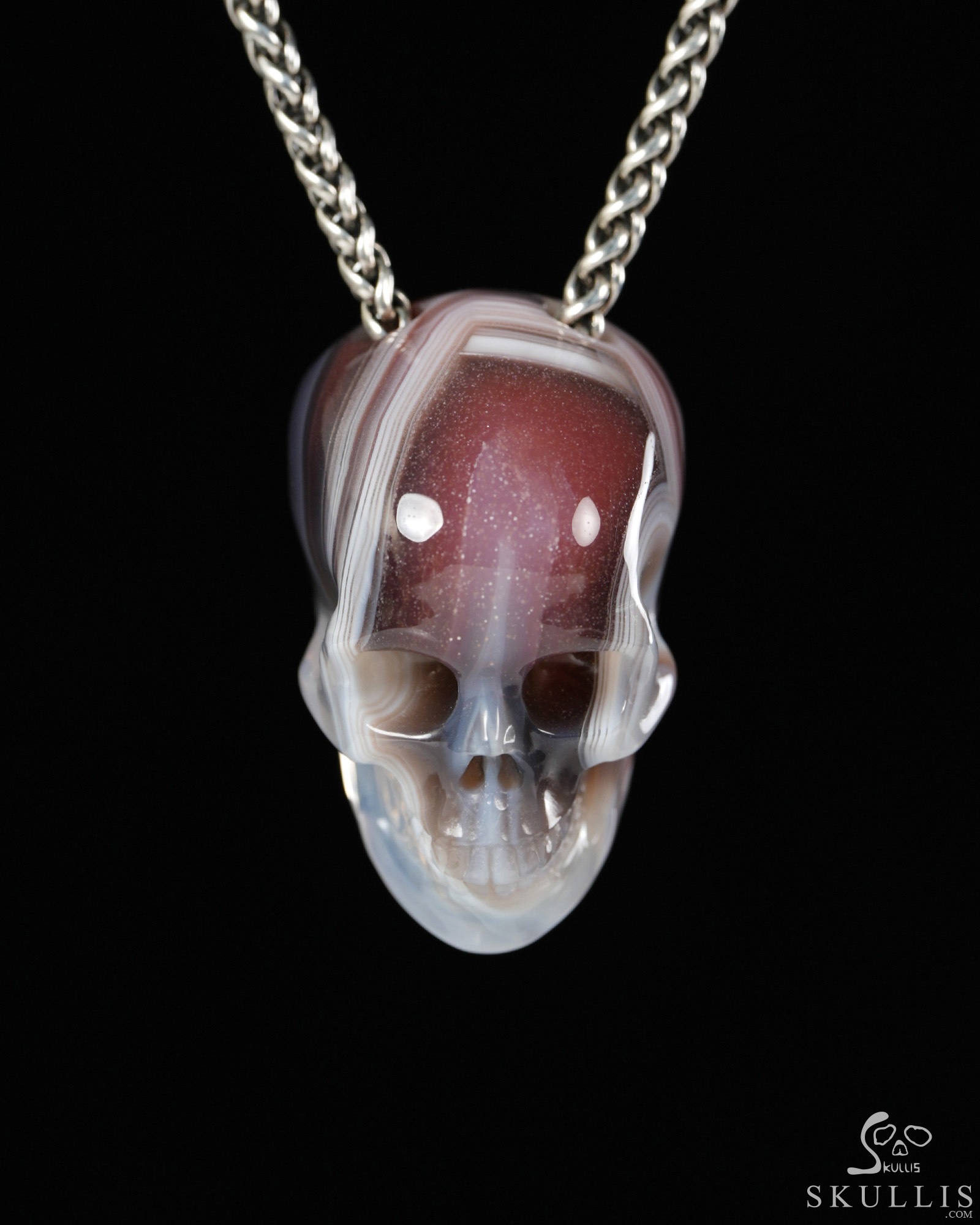 Hollow Essence - 1.4" Mozambique Agate Hand Carved Crystal Skull Pendant, Crystal Healing Skull Jewelry, for Women & Men Hollow Essence - 1.4" Mozambique Agate Hand Carved Crystal Skull Pendant, Crystal Healing Skull Jewelry, for Women & Men