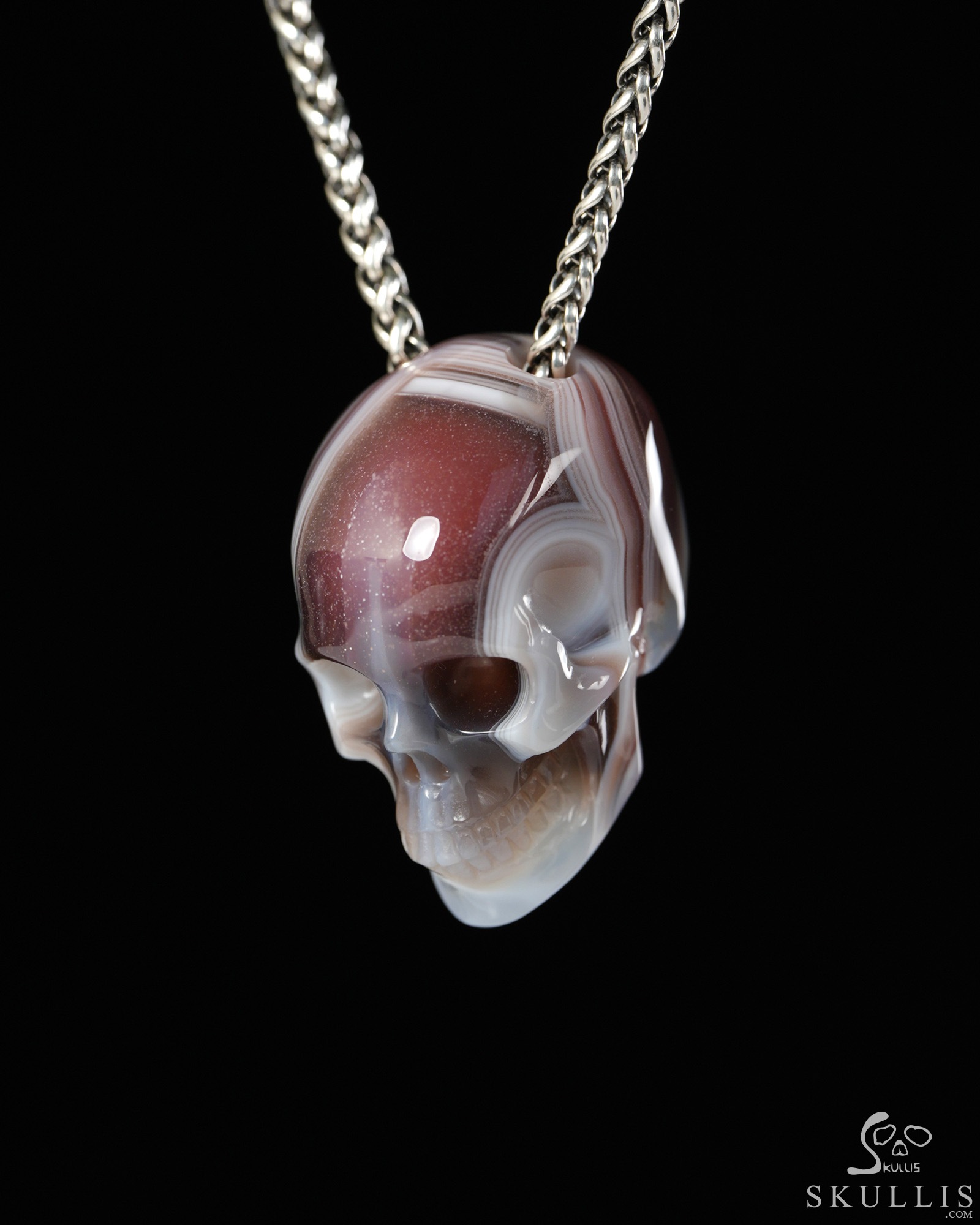 Hollow Essence - 1.4" Mozambique Agate Hand Carved Crystal Skull Pendant, Crystal Healing Skull Jewelry, for Women & Men Hollow Essence - 1.4" Mozambique Agate Hand Carved Crystal Skull Pendant, Crystal Healing Skull Jewelry, for Women & Men