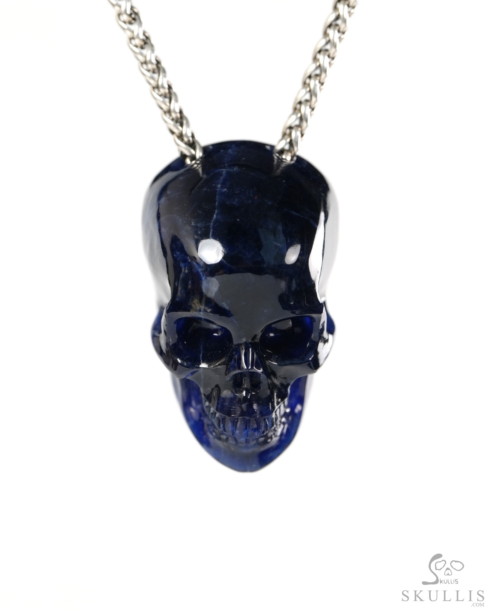 Hollow Essence - 1.4" Sodalite Hand Carved Crystal Skull Pendant, Crystal Healing Skull Jewelry, for Women & Men Hollow Essence - 1.4" Sodalite Hand Carved Crystal Skull Pendant, Crystal Healing Skull Jewelry, for Women & Men
