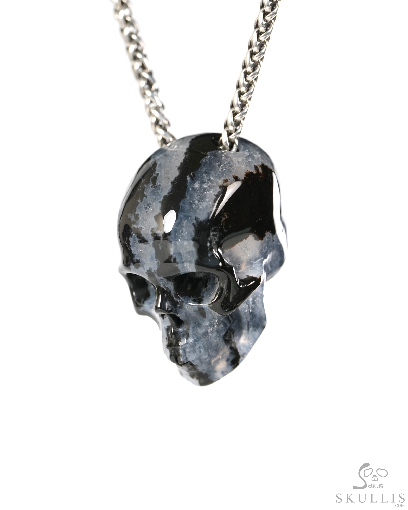 Hollow Essence - 1.4" Black Zebra Agate Hand Carved Crystal Skull Pendant, Crystal Healing Skull Jewelry, for Women & Men Hollow Essence - 1.4" Black Zebra Agate Hand Carved Crystal Skull Pendant, Crystal Healing Skull Jewelry, for Women & Men
