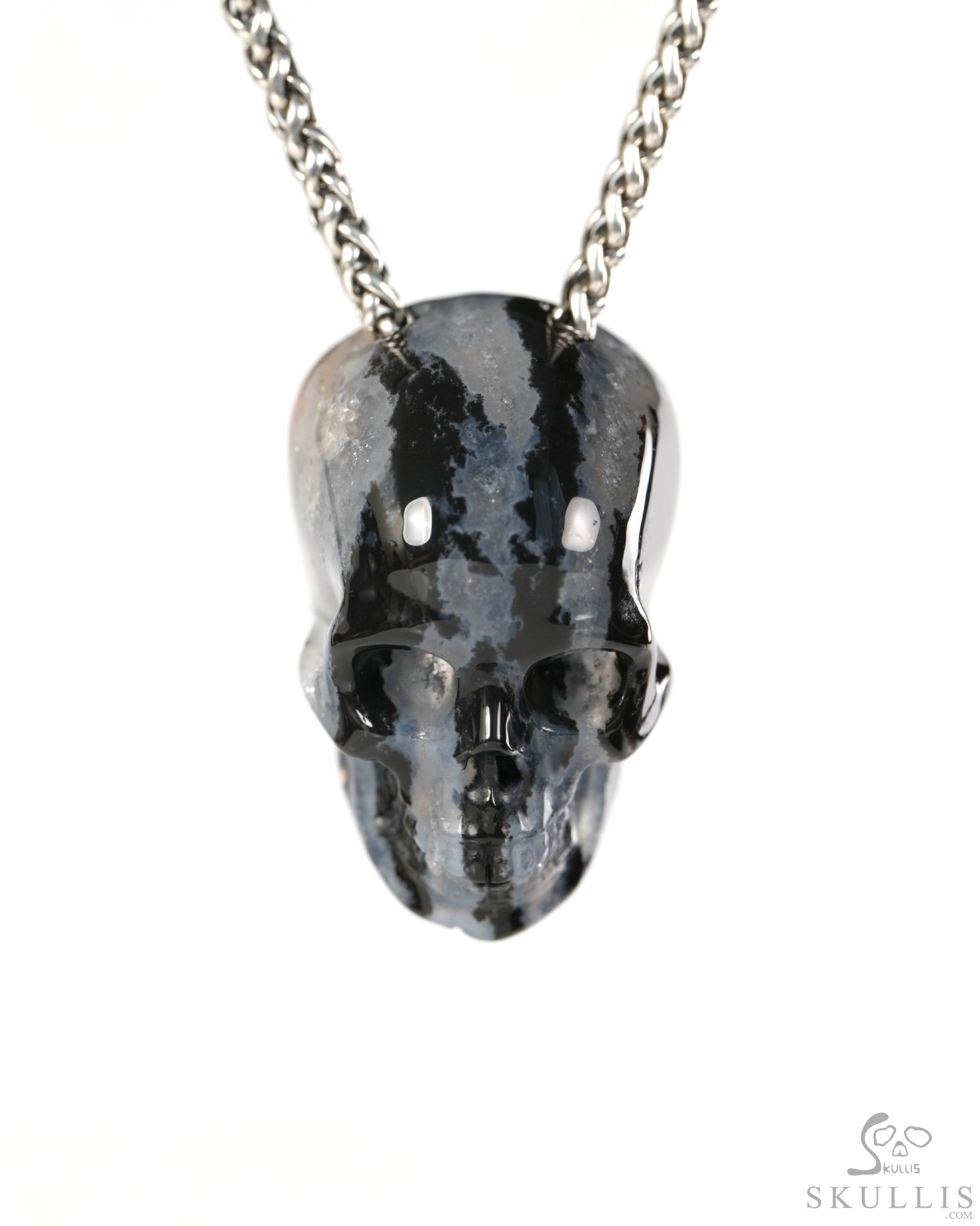 Hollow Essence - 1.4" Black Zebra Agate Hand Carved Crystal Skull Pendant, Crystal Healing Skull Jewelry, for Women & Men Hollow Essence - 1.4" Black Zebra Agate Hand Carved Crystal Skull Pendant, Crystal Healing Skull Jewelry, for Women & Men