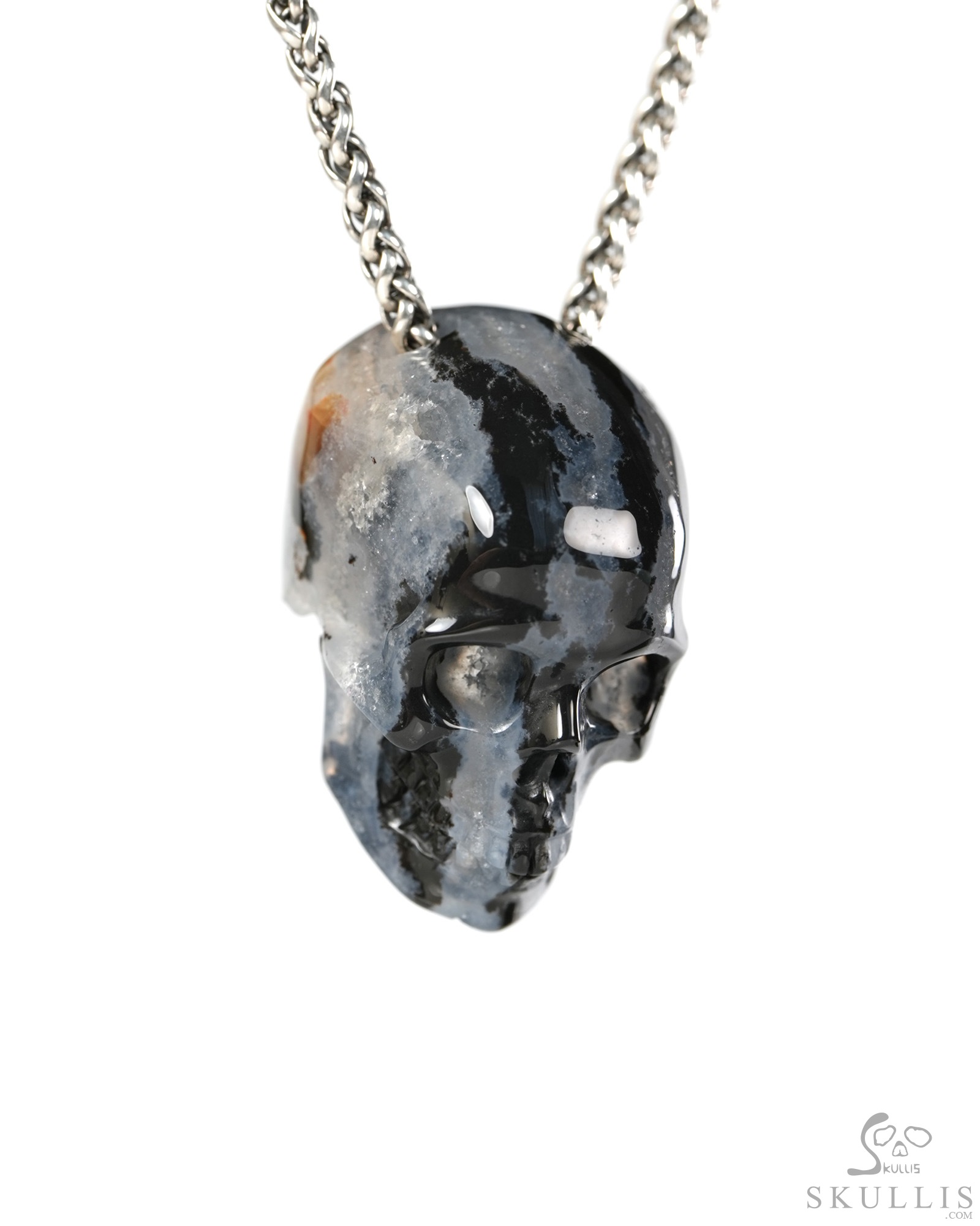 Hollow Essence - 1.4" Black Zebra Agate Hand Carved Crystal Skull Pendant, Crystal Healing Skull Jewelry, for Women & Men Hollow Essence - 1.4" Black Zebra Agate Hand Carved Crystal Skull Pendant, Crystal Healing Skull Jewelry, for Women & Men