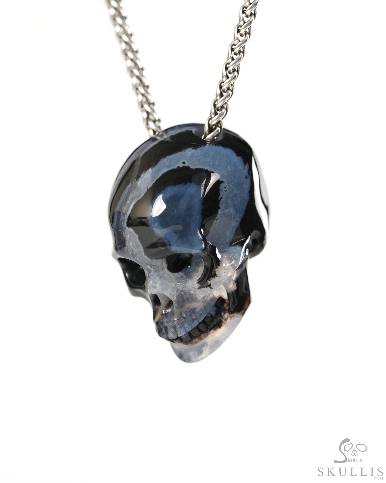 Hollow Essence - 1.4" Black Zebra Agate Hand Carved Crystal Skull Pendant, Crystal Healing Skull Jewelry, for Women & Men Hollow Essence - 1.4" Black Zebra Agate Hand Carved Crystal Skull Pendant, Crystal Healing Skull Jewelry, for Women & Men