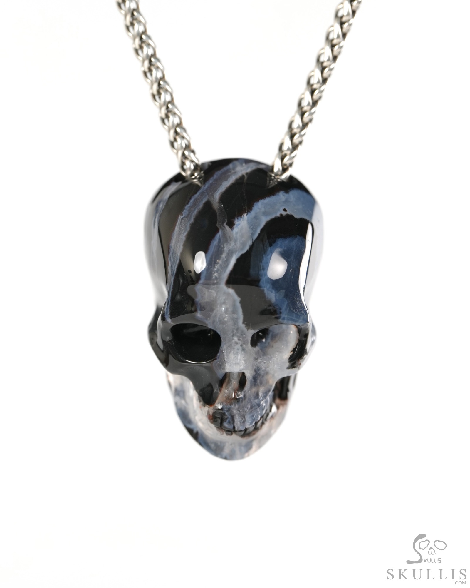 Hollow Essence - 1.4" Black Zebra Agate Hand Carved Crystal Skull Pendant, Crystal Healing Skull Jewelry, for Women & Men Hollow Essence - 1.4" Black Zebra Agate Hand Carved Crystal Skull Pendant, Crystal Healing Skull Jewelry, for Women & Men