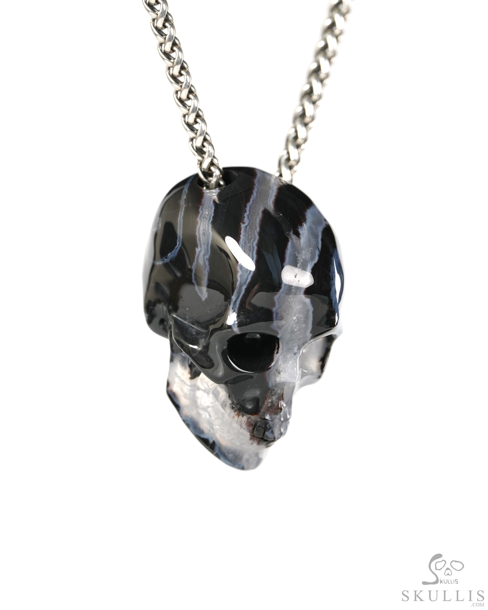 Hollow Essence - 1.4" Black Zebra Agate Hand Carved Crystal Skull Pendant, Crystal Healing Skull Jewelry, for Women & Men Hollow Essence - 1.4" Black Zebra Agate Hand Carved Crystal Skull Pendant, Crystal Healing Skull Jewelry, for Women & Men