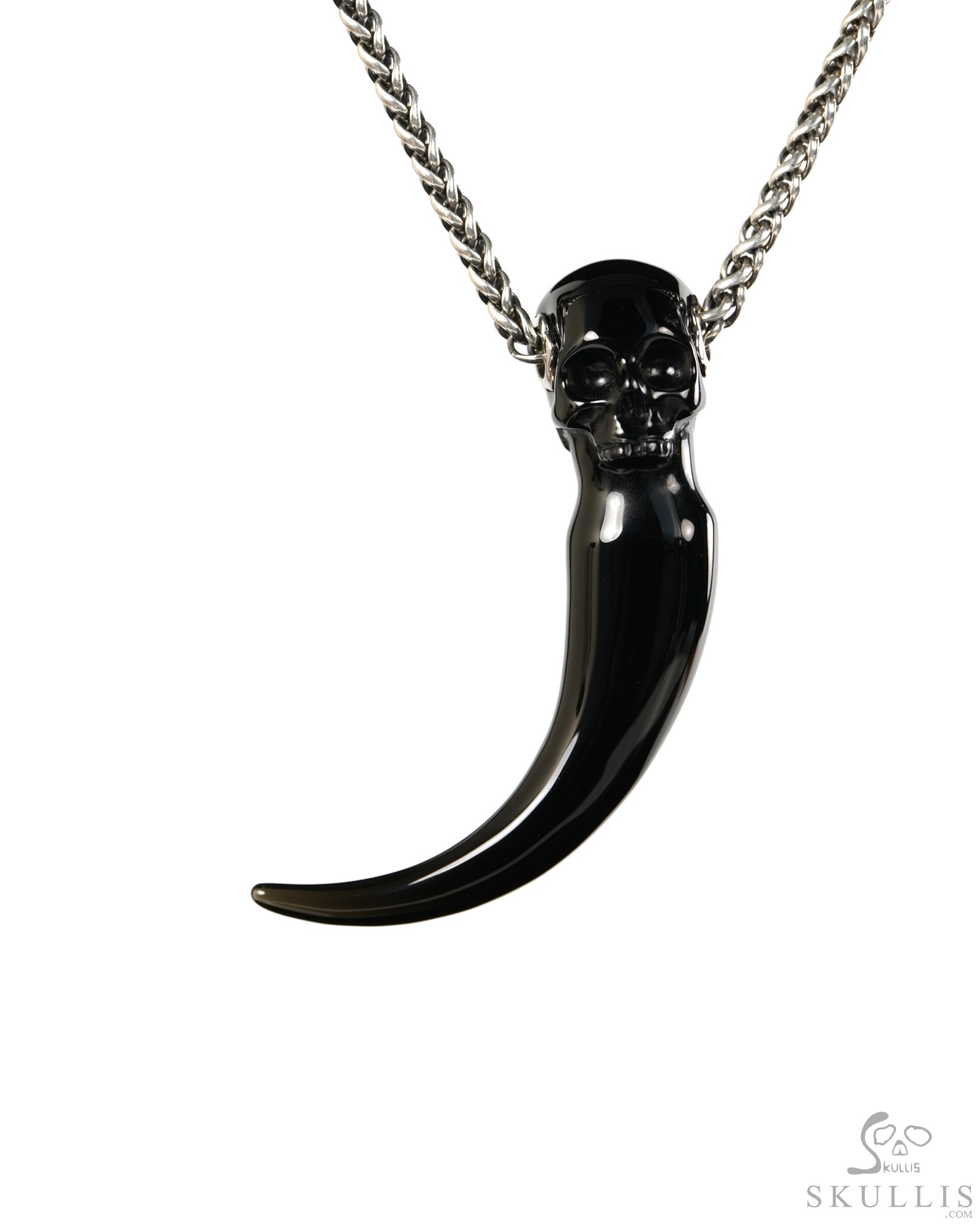 Dragon Tooth Skull Pendant - Black Obsidian Hand Carved Crystal Skull Pendant, Crystal Healing Skull Jewelry, for Women & Men Dragon Tooth Skull Pendant - Black Obsidian Hand Carved Crystal Skull Pendant, Crystal Healing Skull Jewelry, for Women & Men