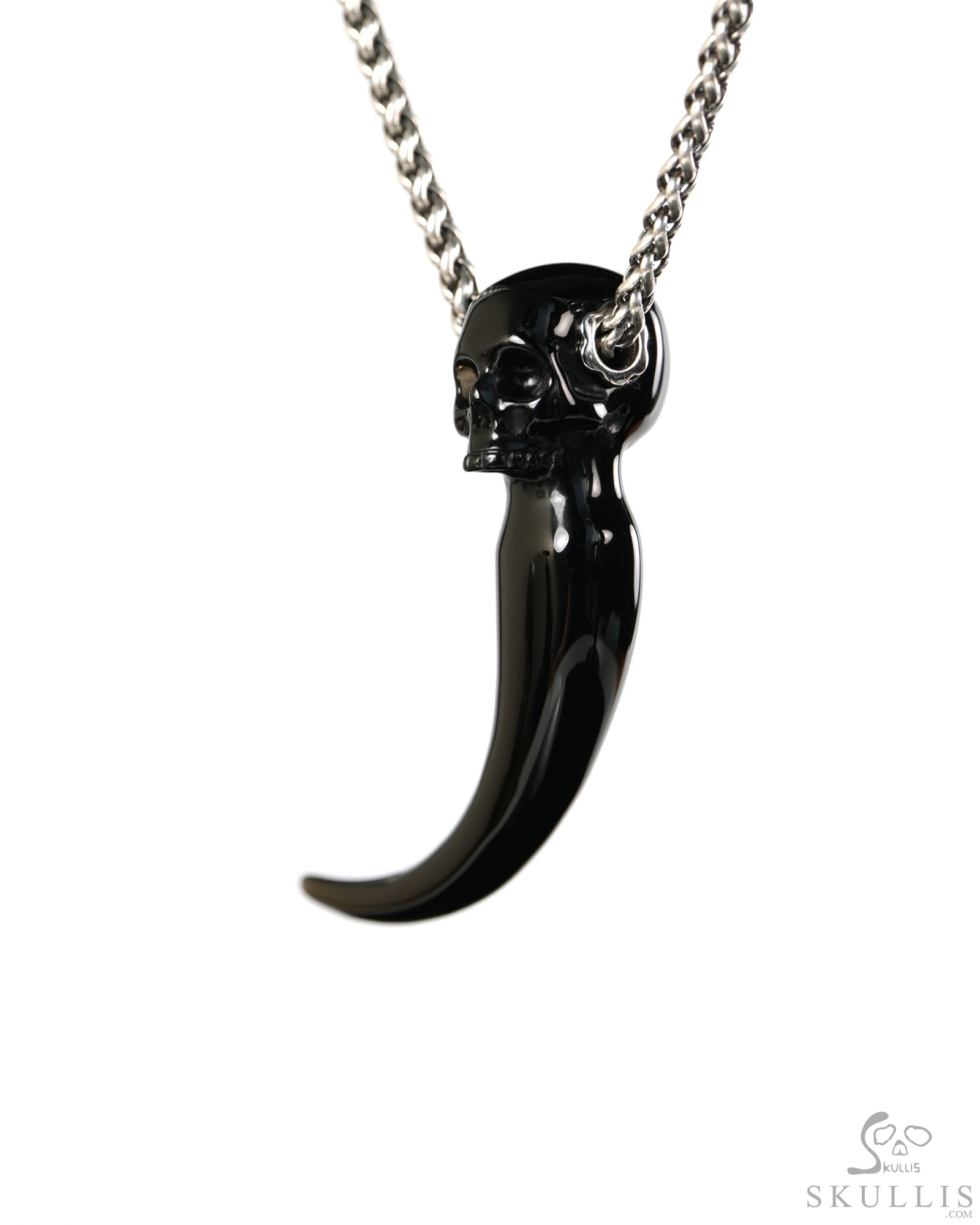 Dragon Tooth Skull Pendant - Black Obsidian Hand Carved Crystal Skull Pendant, Crystal Healing Skull Jewelry, for Women & Men Dragon Tooth Skull Pendant - Black Obsidian Hand Carved Crystal Skull Pendant, Crystal Healing Skull Jewelry, for Women & Men