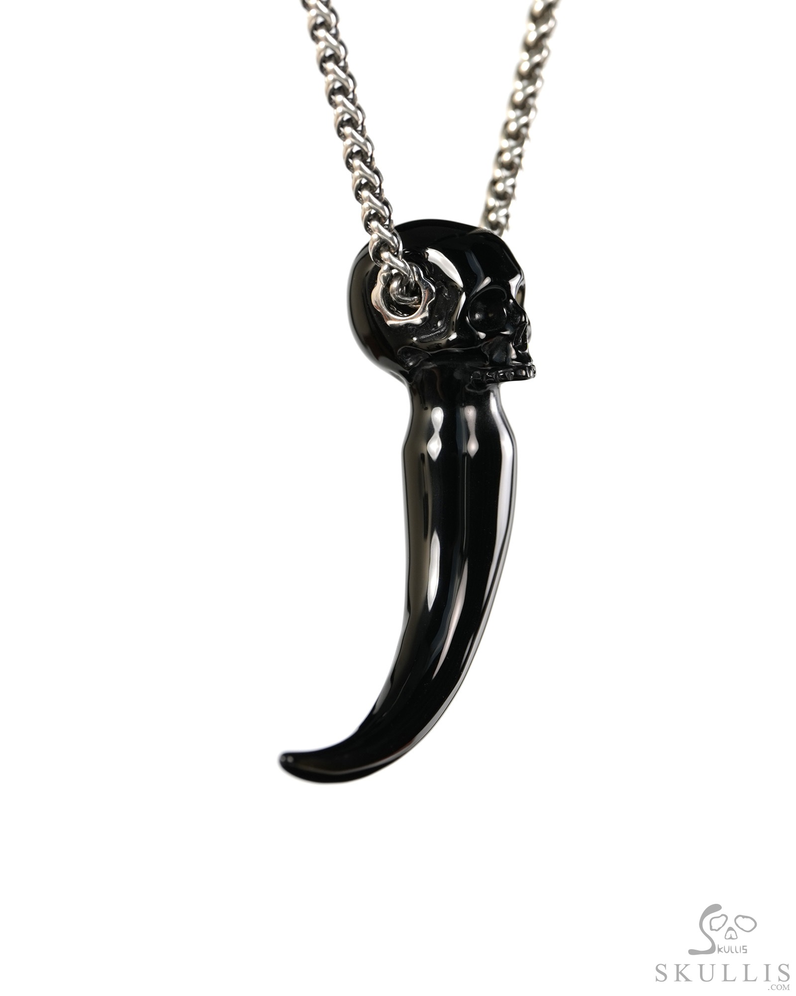 Dragon Tooth Skull Pendant - Black Obsidian Hand Carved Crystal Skull Pendant, Crystal Healing Skull Jewelry, for Women & Men Dragon Tooth Skull Pendant - Black Obsidian Hand Carved Crystal Skull Pendant, Crystal Healing Skull Jewelry, for Women & Men