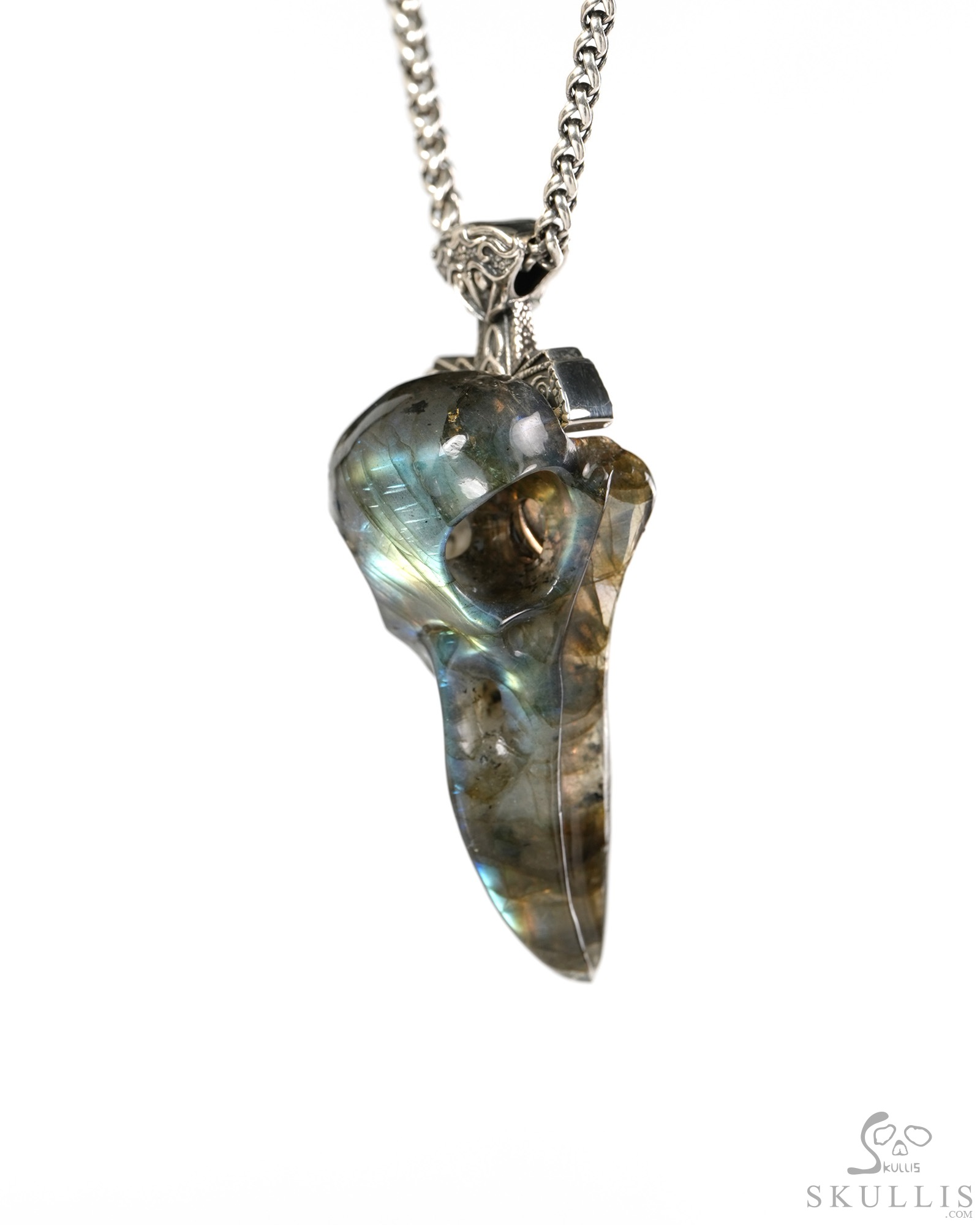 Raven Skull Hidden Sword - 2.6" Labradorite Hand Carved Crystal Skull Pendant, Crystal Healing Skull Jewelry, for Women & Men Raven Skull Hidden Sword - 2.6" Labradorite Hand Carved Crystal Skull Pendant, Crystal Healing Skull Jewelry, for Women & Men