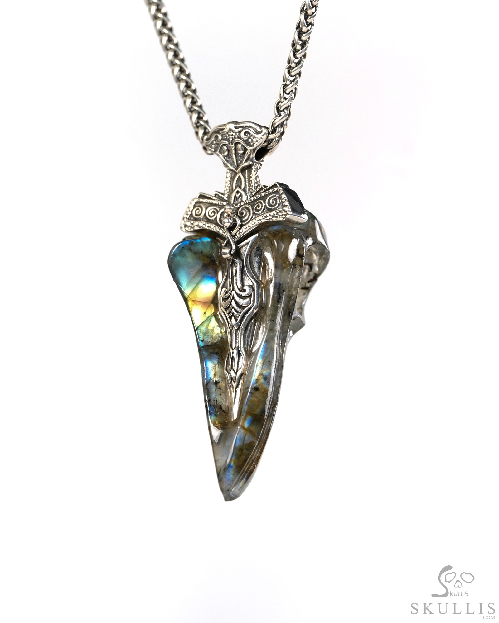 Raven Skull Hidden Sword - 2.6" Labradorite Hand Carved Crystal Skull Pendant, Crystal Healing Skull Jewelry, for Women & Men Raven Skull Hidden Sword - 2.6" Labradorite Hand Carved Crystal Skull Pendant, Crystal Healing Skull Jewelry, for Women & Men