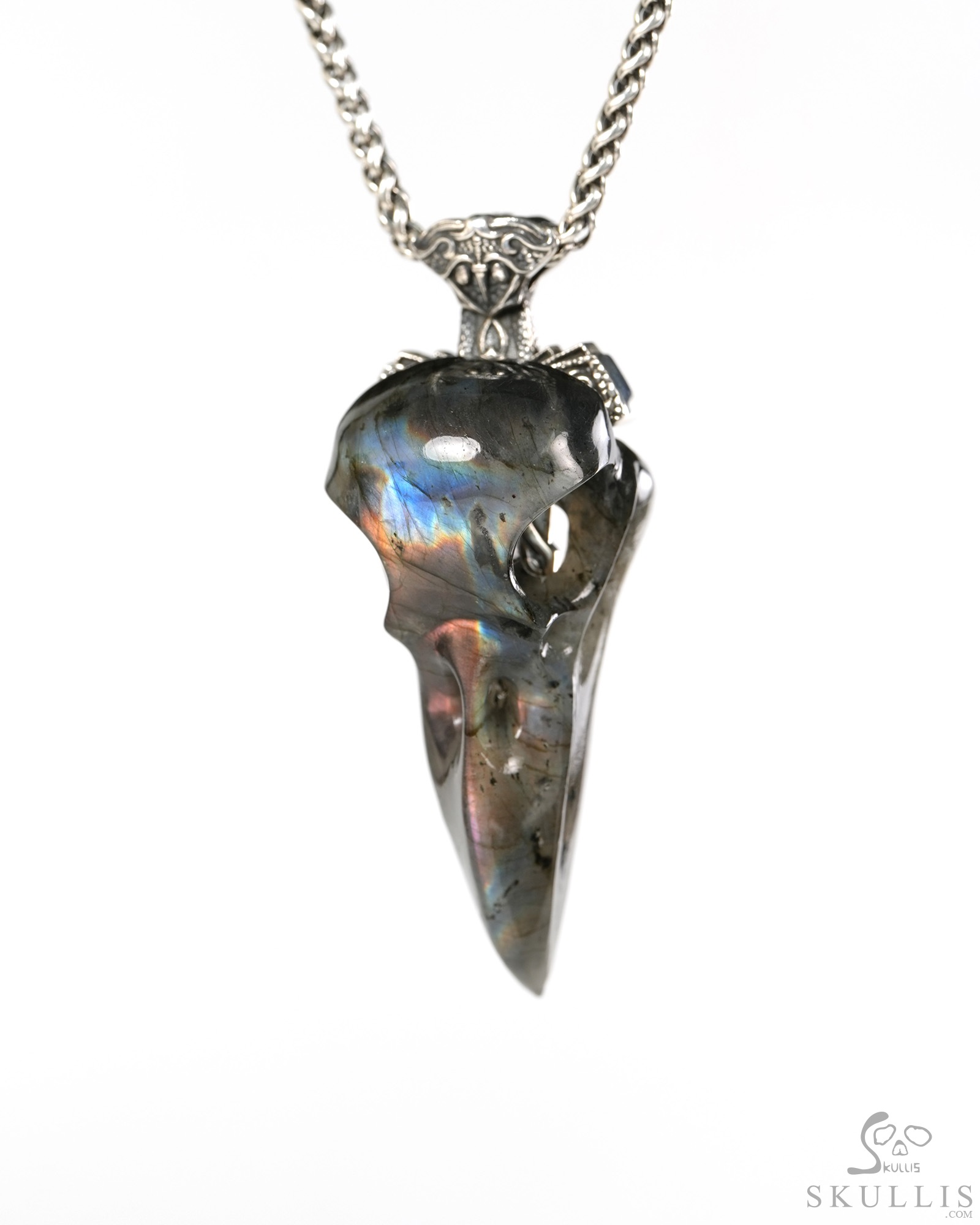 Raven Skull Hidden Sword - 2.6" Labradorite Hand Carved Crystal Raven Skull Pendant, Crystal Healing Skull Jewelry, for Women & Men Raven Skull Hidden Sword - 2.6" Labradorite Hand Carved Crystal Raven Skull Pendant, Crystal Healing Skull Jewelry, for Women & Men