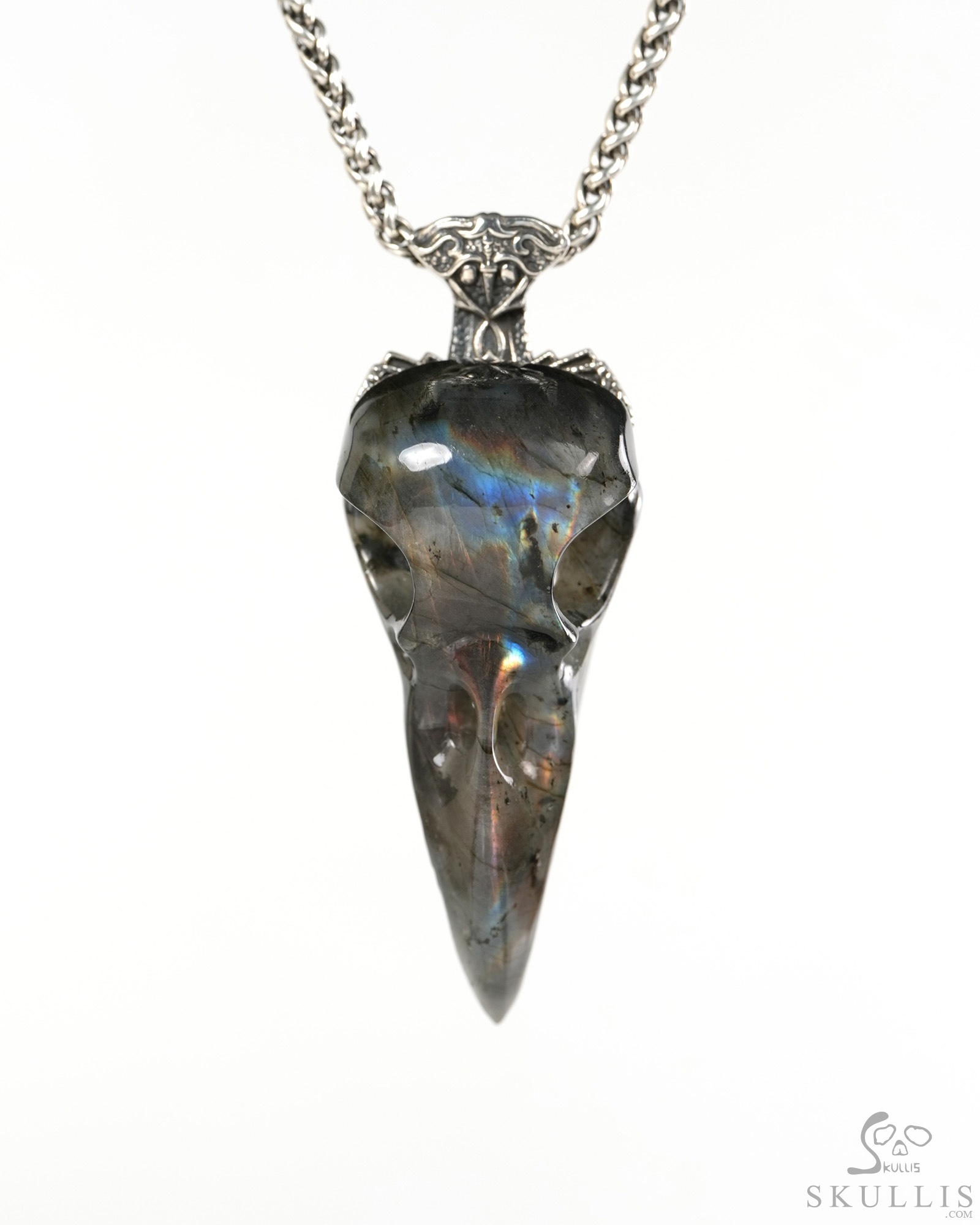 Raven Skull Hidden Sword - 2.6" Labradorite Hand Carved Crystal Raven Skull Pendant, Crystal Healing Skull Jewelry, for Women & Men Raven Skull Hidden Sword - 2.6" Labradorite Hand Carved Crystal Raven Skull Pendant, Crystal Healing Skull Jewelry, for Women & Men