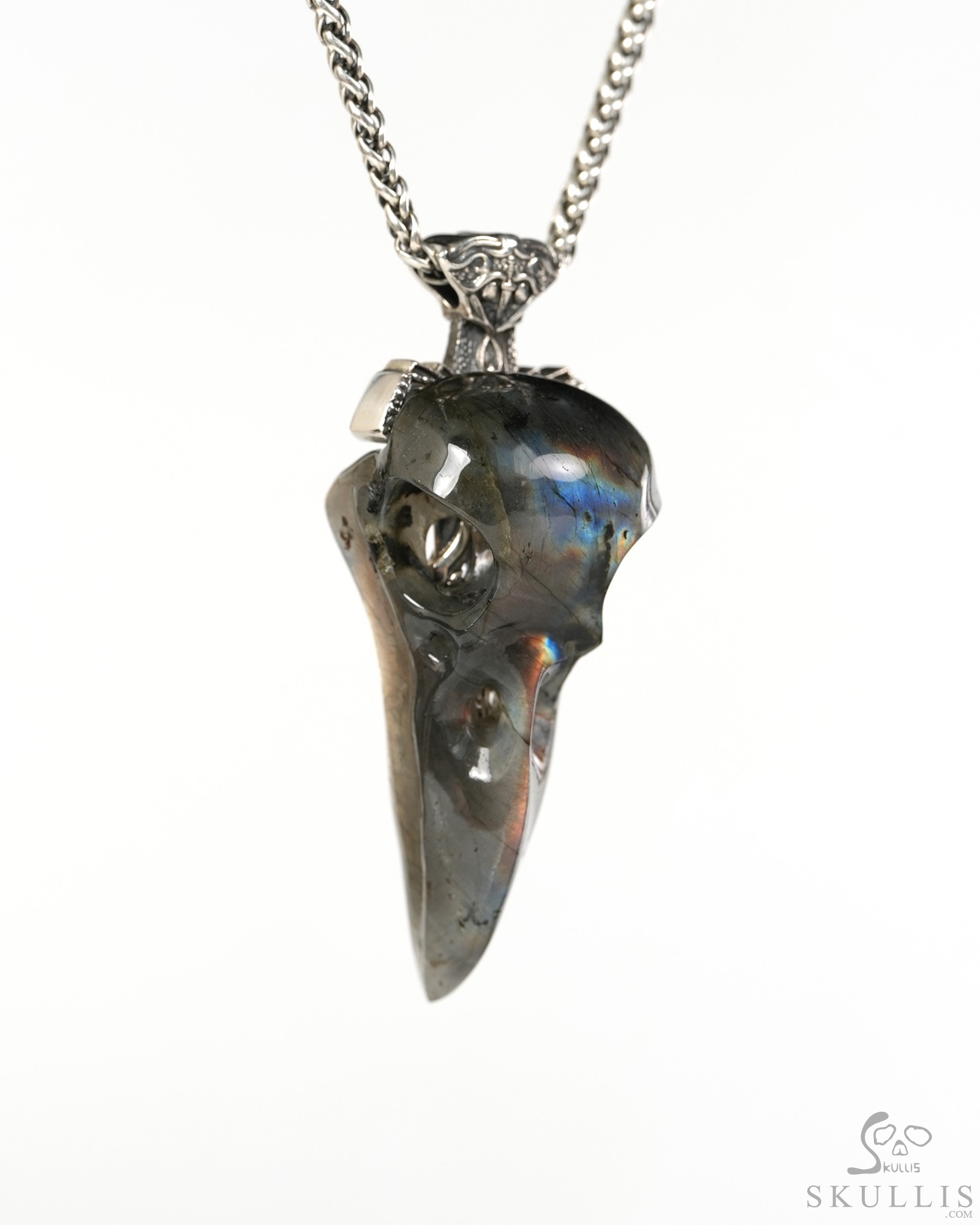 Raven Skull Hidden Sword - 2.6" Labradorite Hand Carved Crystal Raven Skull Pendant, Crystal Healing Skull Jewelry, for Women & Men Raven Skull Hidden Sword - 2.6" Labradorite Hand Carved Crystal Raven Skull Pendant, Crystal Healing Skull Jewelry, for Women & Men