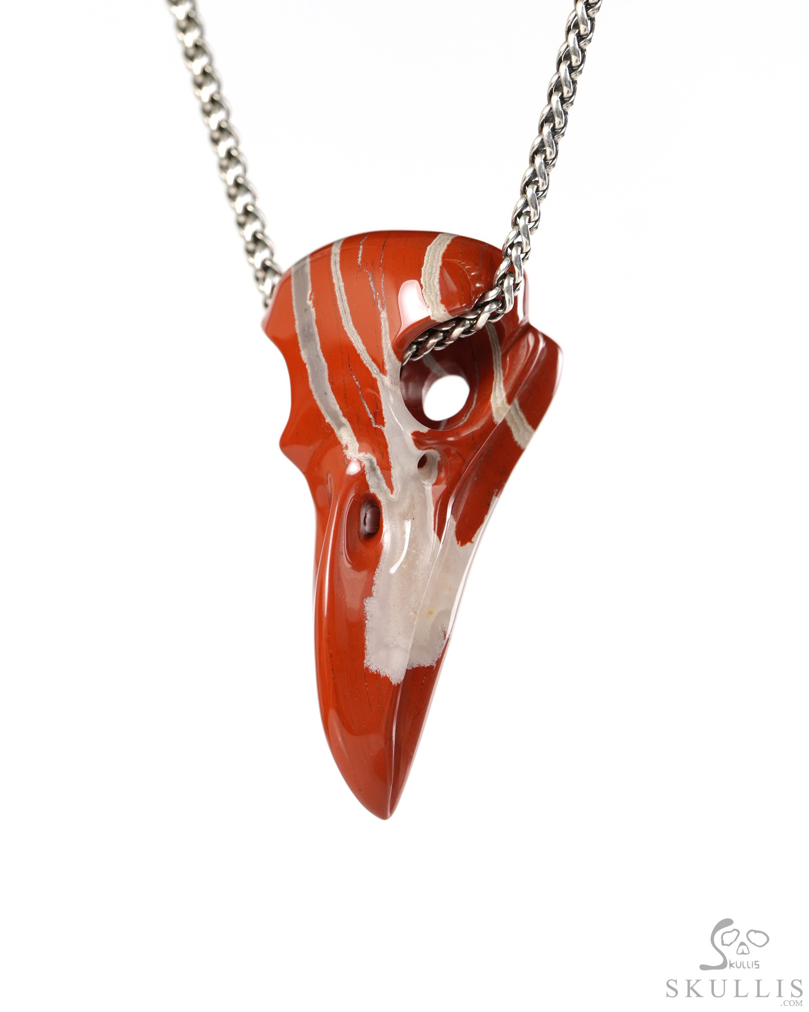 Night Pathfinder - 2.4" Red Jasper Hand Carved Crystal Raven Skull Pendant, Crystal Healing Skull Jewelry, for Women & Men Night Pathfinder - 2.4" Red Jasper Hand Carved Crystal Raven Skull Pendant, Crystal Healing Skull Jewelry, for Women & Men