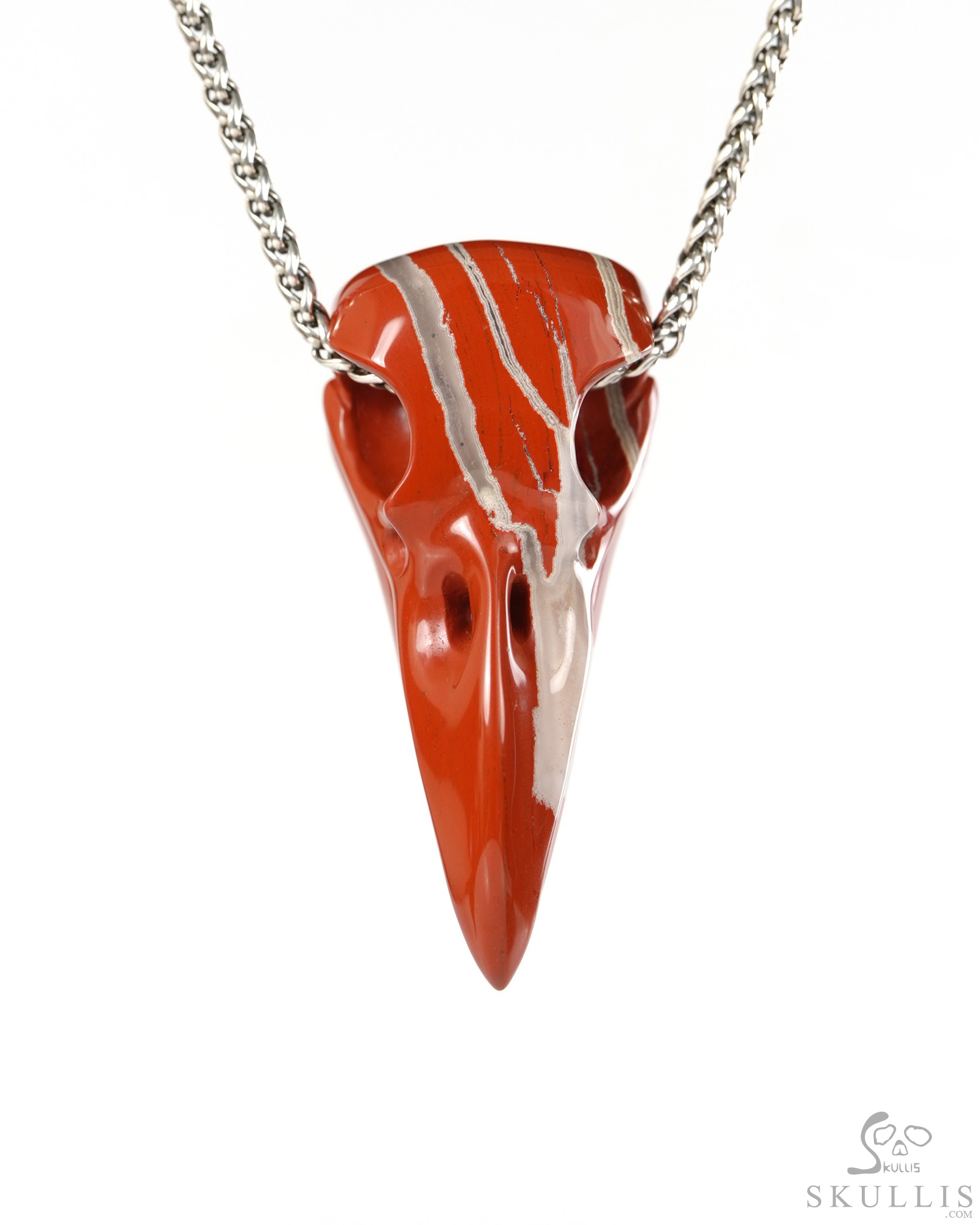 Night Pathfinder - 2.4" Red Jasper Hand Carved Crystal Raven Skull Pendant, Crystal Healing Skull Jewelry, for Women & Men Night Pathfinder - 2.4" Red Jasper Hand Carved Crystal Raven Skull Pendant, Crystal Healing Skull Jewelry, for Women & Men