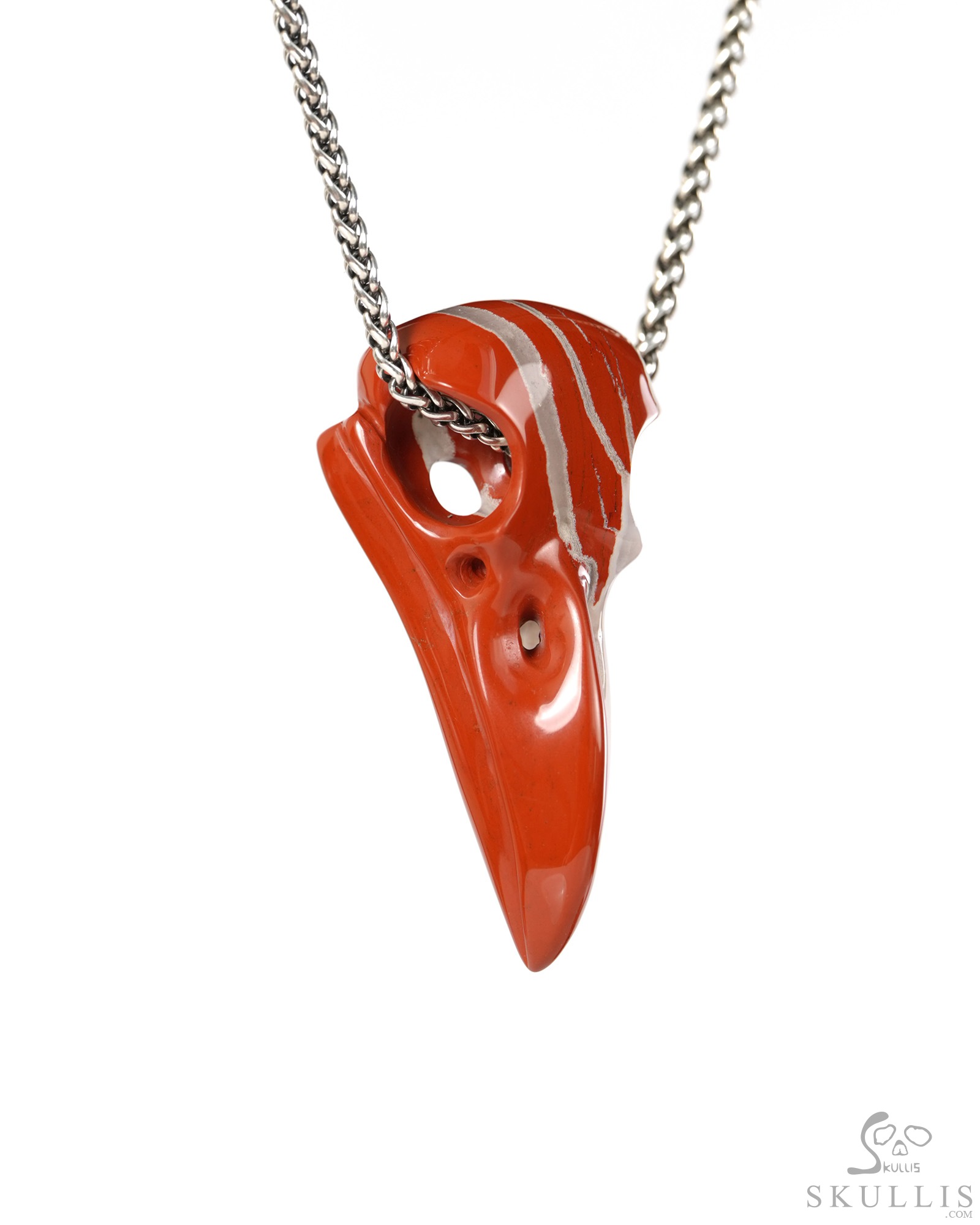 Night Pathfinder - 2.4" Red Jasper Hand Carved Crystal Raven Skull Pendant, Crystal Healing Skull Jewelry, for Women & Men Night Pathfinder - 2.4" Red Jasper Hand Carved Crystal Raven Skull Pendant, Crystal Healing Skull Jewelry, for Women & Men