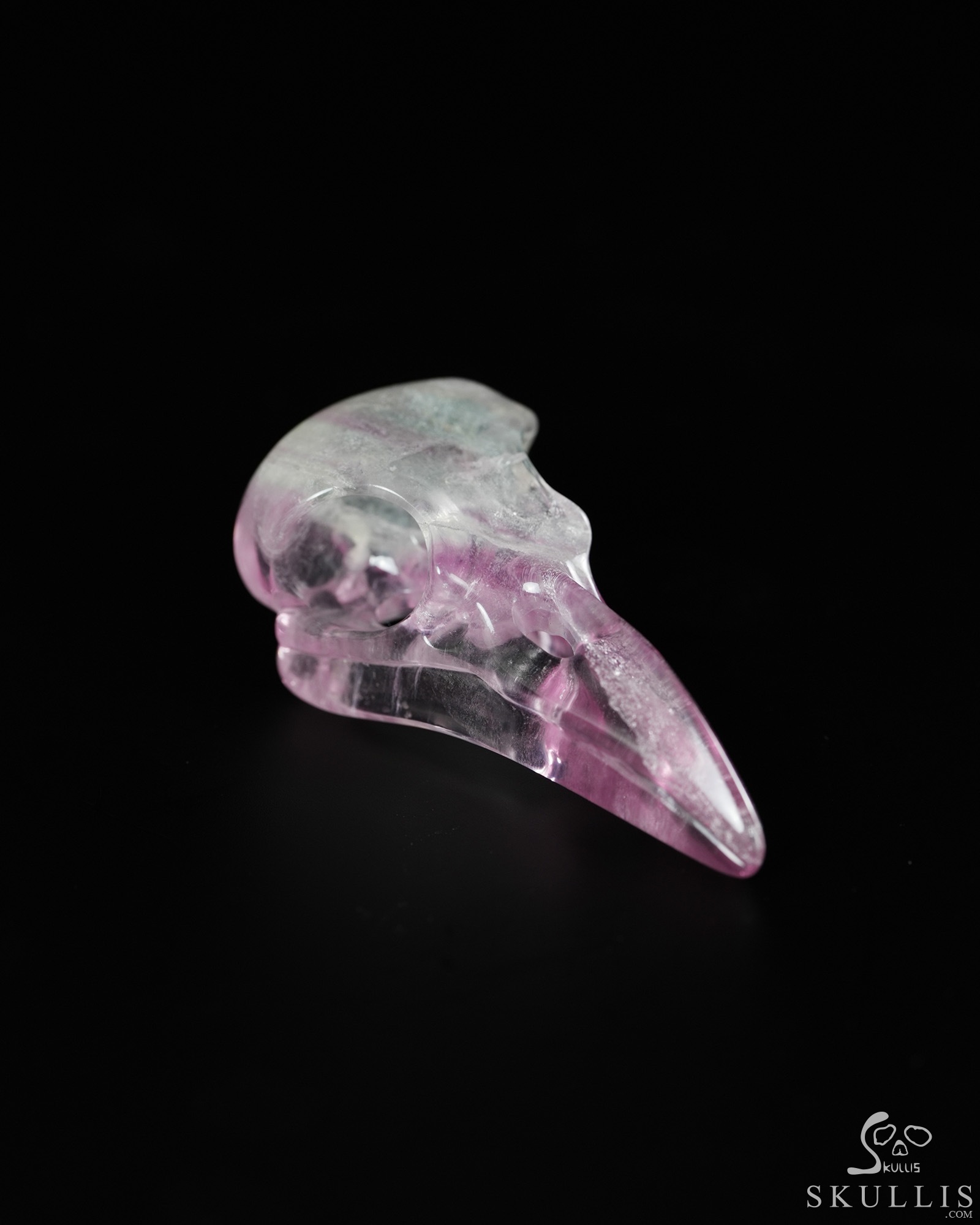 Night Pathfinder - 2.4" Fluorite Hand Carved Crystal Raven Skull Pendant, Crystal Healing Skull Jewelry, for Women & Men Night Pathfinder - 2.4" Fluorite Hand Carved Crystal Raven Skull Pendant, Crystal Healing Skull Jewelry, for Women & Men