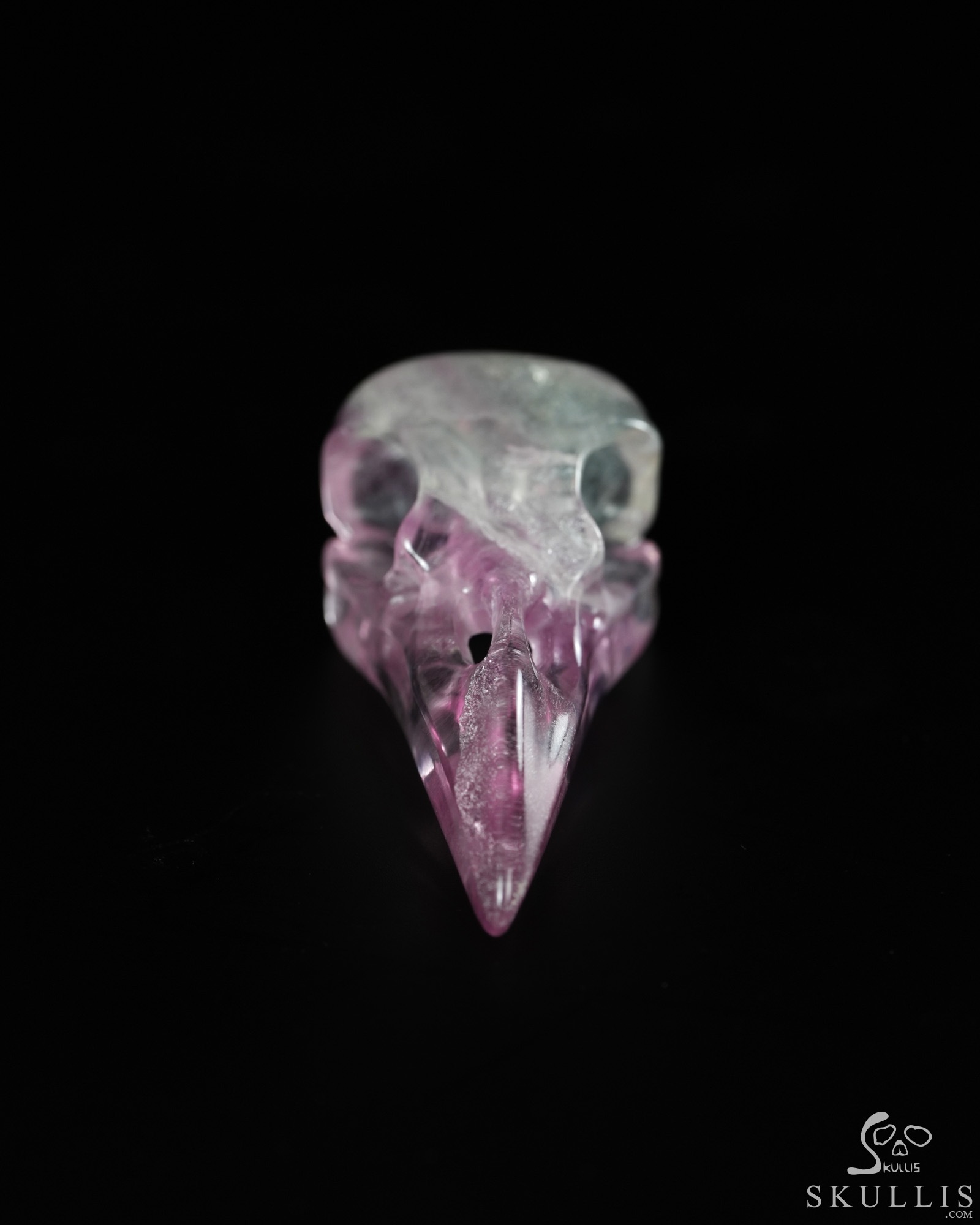 Night Pathfinder - 2.4" Fluorite Hand Carved Crystal Raven Skull Pendant, Crystal Healing Skull Jewelry, for Women & Men Night Pathfinder - 2.4" Fluorite Hand Carved Crystal Raven Skull Pendant, Crystal Healing Skull Jewelry, for Women & Men