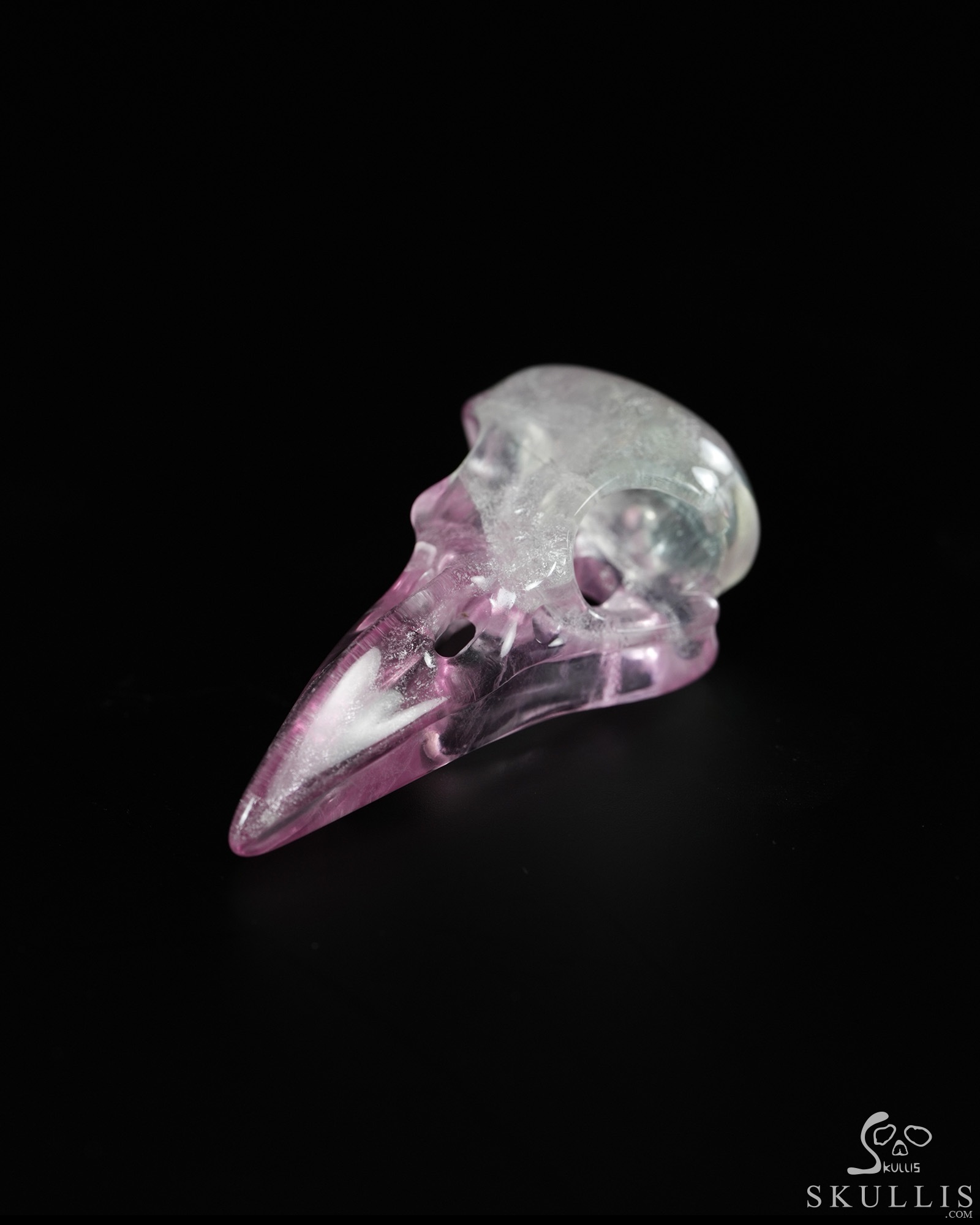 Night Pathfinder - 2.4" Fluorite Hand Carved Crystal Raven Skull Pendant, Crystal Healing Skull Jewelry, for Women & Men Night Pathfinder - 2.4" Fluorite Hand Carved Crystal Raven Skull Pendant, Crystal Healing Skull Jewelry, for Women & Men