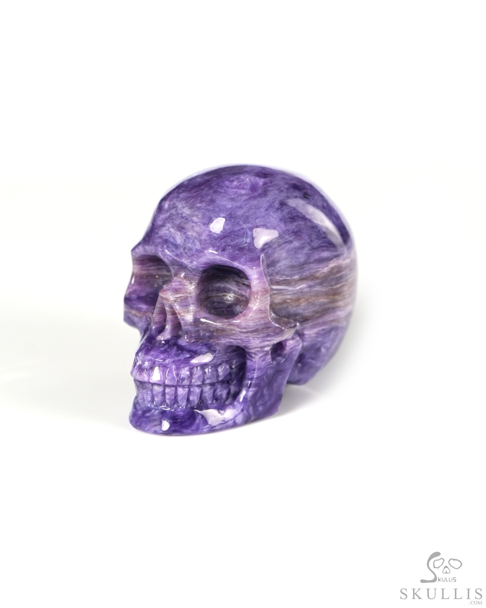 Gemstone 1.1" Russian Charoite Hand Carved Crystal Skull, Realistic, Crystal Healing Gemstone 1.1" Russian Charoite Hand Carved Crystal Skull, Realistic, Crystal Healing