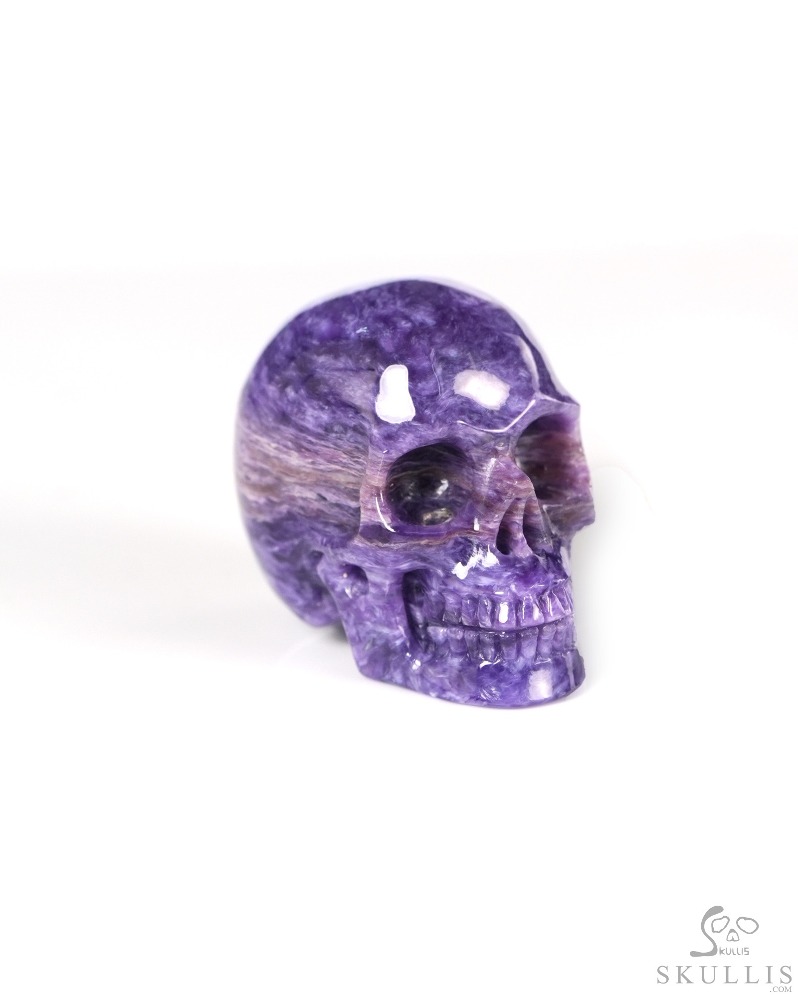 Gemstone 1.1" Russian Charoite Hand Carved Crystal Skull, Realistic, Crystal Healing Gemstone 1.1" Russian Charoite Hand Carved Crystal Skull, Realistic, Crystal Healing