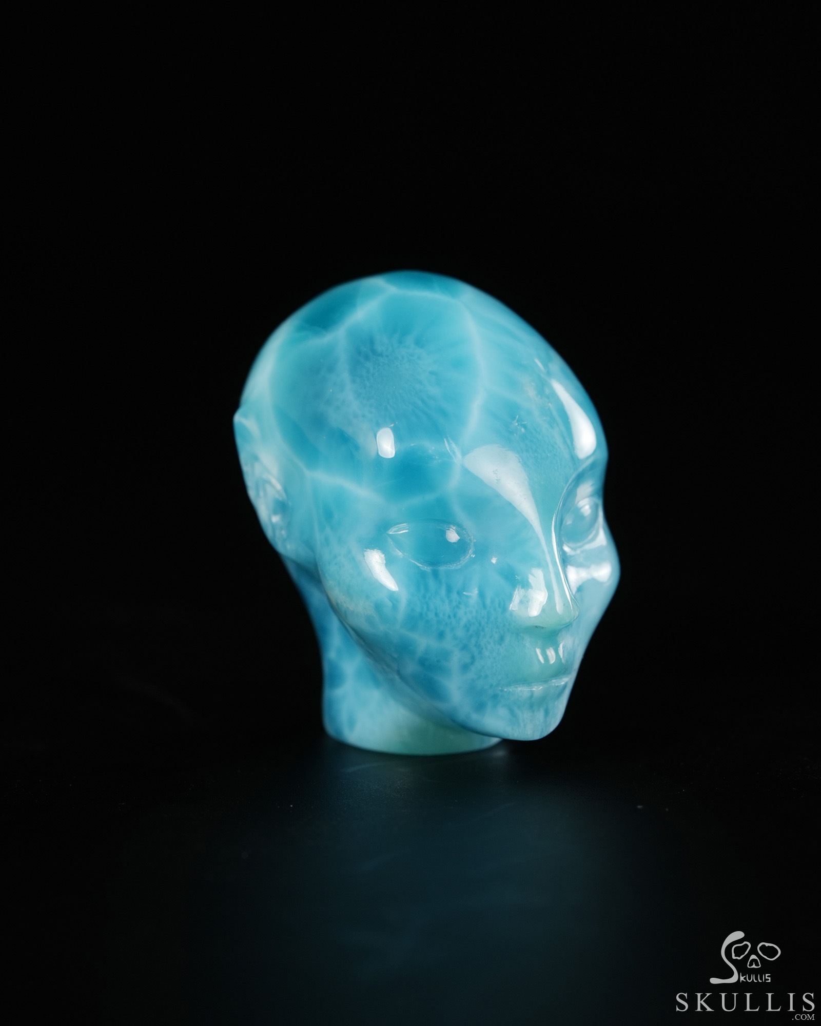 Gemstone 1.5" Larimar Hand Carved Fairy Elf Alien Crystal Skull Companion Sculpture, Crystal Healing Gemstone 1.5" Larimar Hand Carved Fairy Elf Alien Crystal Skull Companion Sculpture, Crystal Healing