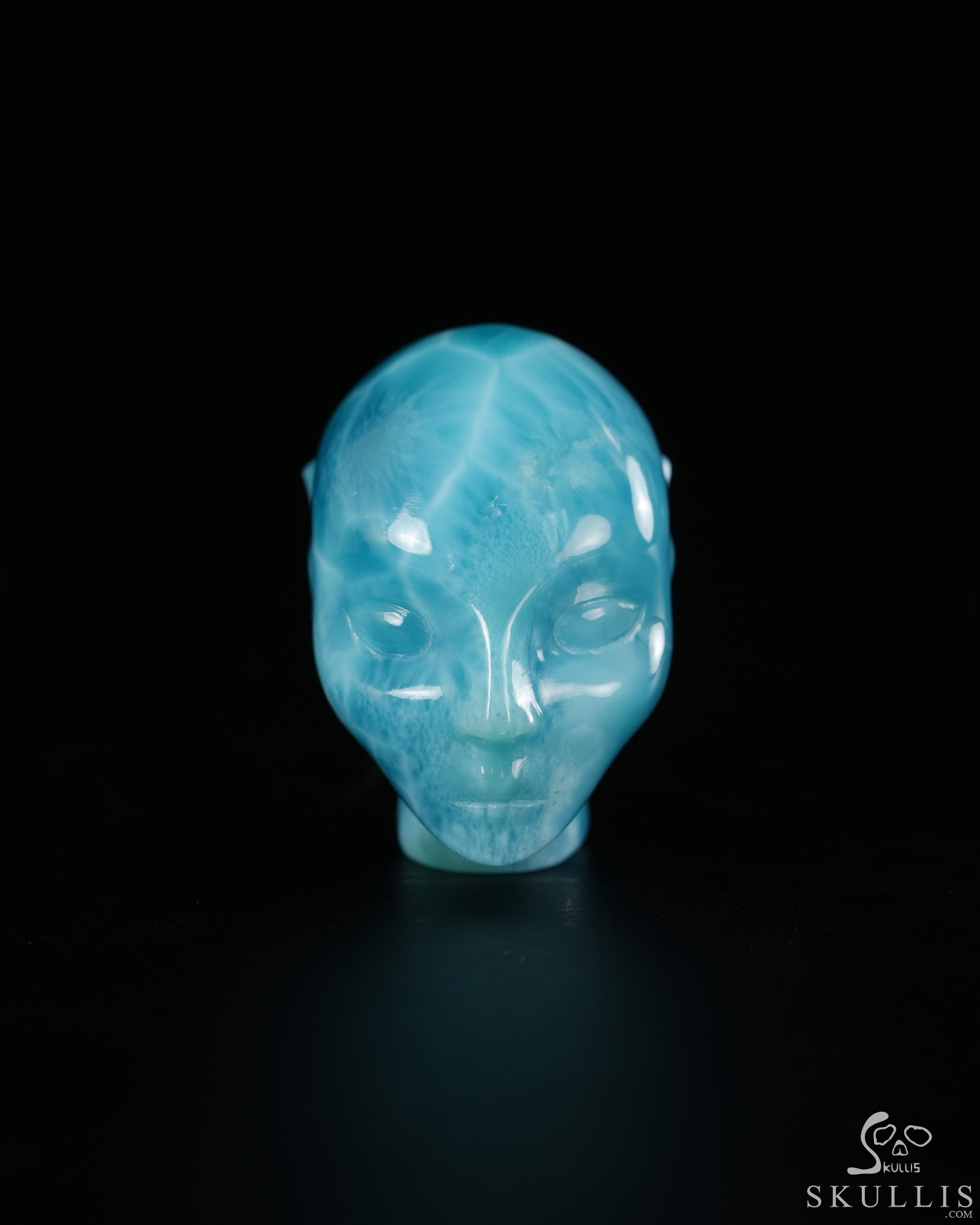 Gemstone 1.5" Larimar Hand Carved Fairy Elf Alien Crystal Skull Companion Sculpture, Crystal Healing Gemstone 1.5" Larimar Hand Carved Fairy Elf Alien Crystal Skull Companion Sculpture, Crystal Healing