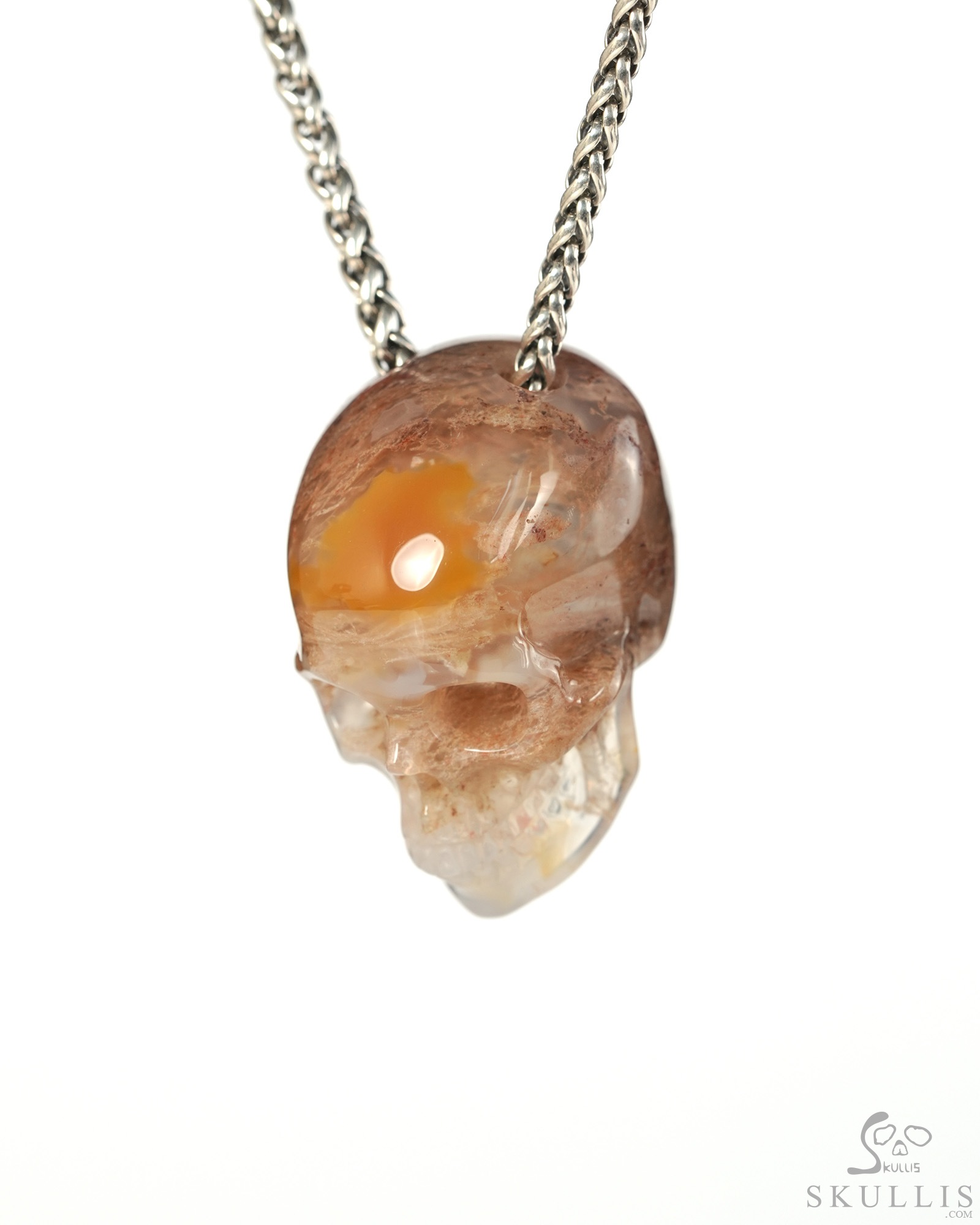 Hollow Essence - 1.4" Green Moss Agate Hand Carved Crystal Skull Pendant, Crystal Healing Skull Jewelry, for Women & Men Hollow Essence - 1.4" Green Moss Agate Hand Carved Crystal Skull Pendant, Crystal Healing Skull Jewelry, for Women & Men
