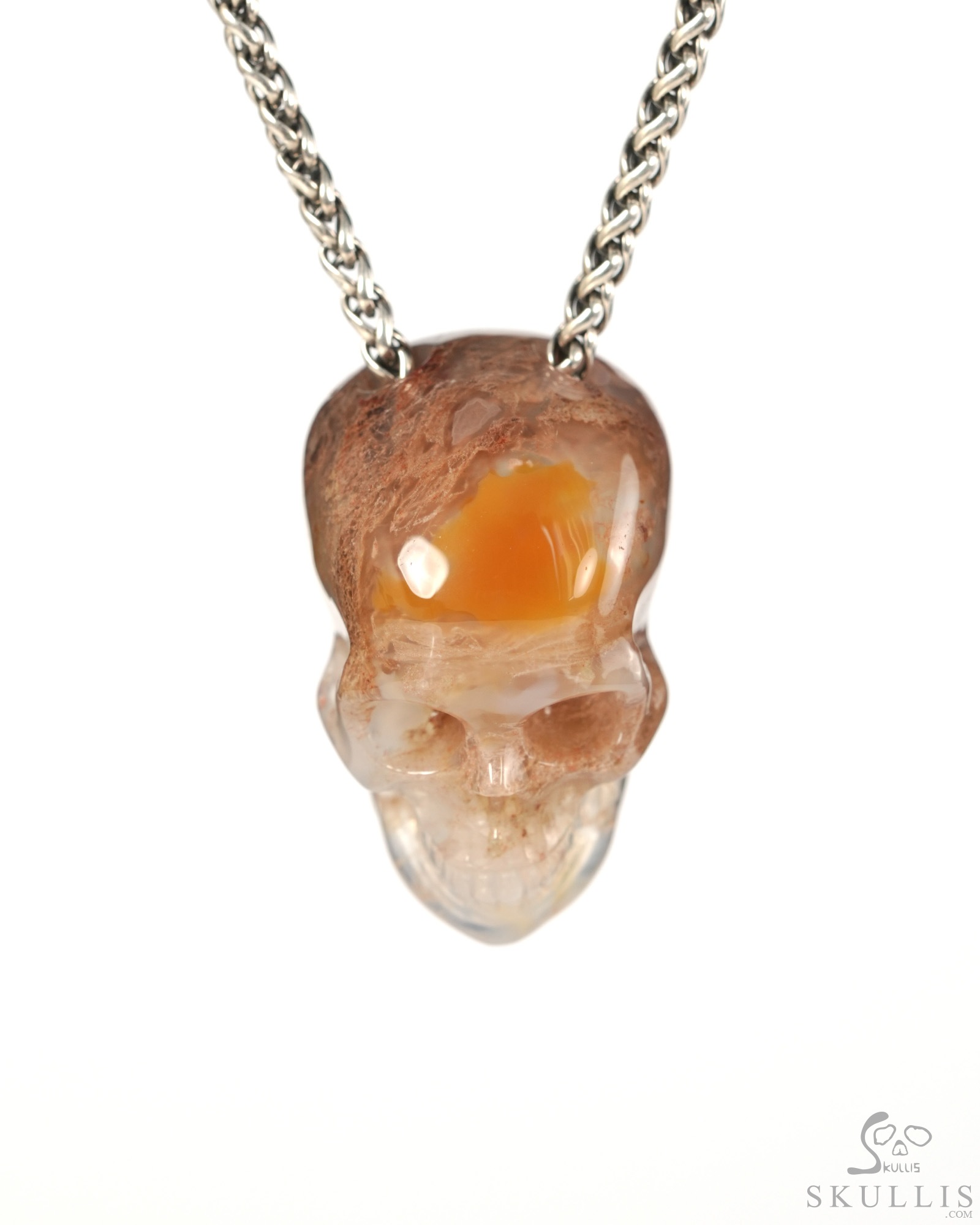Hollow Essence - 1.4" Green Moss Agate Hand Carved Crystal Skull Pendant, Crystal Healing Skull Jewelry, for Women & Men Hollow Essence - 1.4" Green Moss Agate Hand Carved Crystal Skull Pendant, Crystal Healing Skull Jewelry, for Women & Men