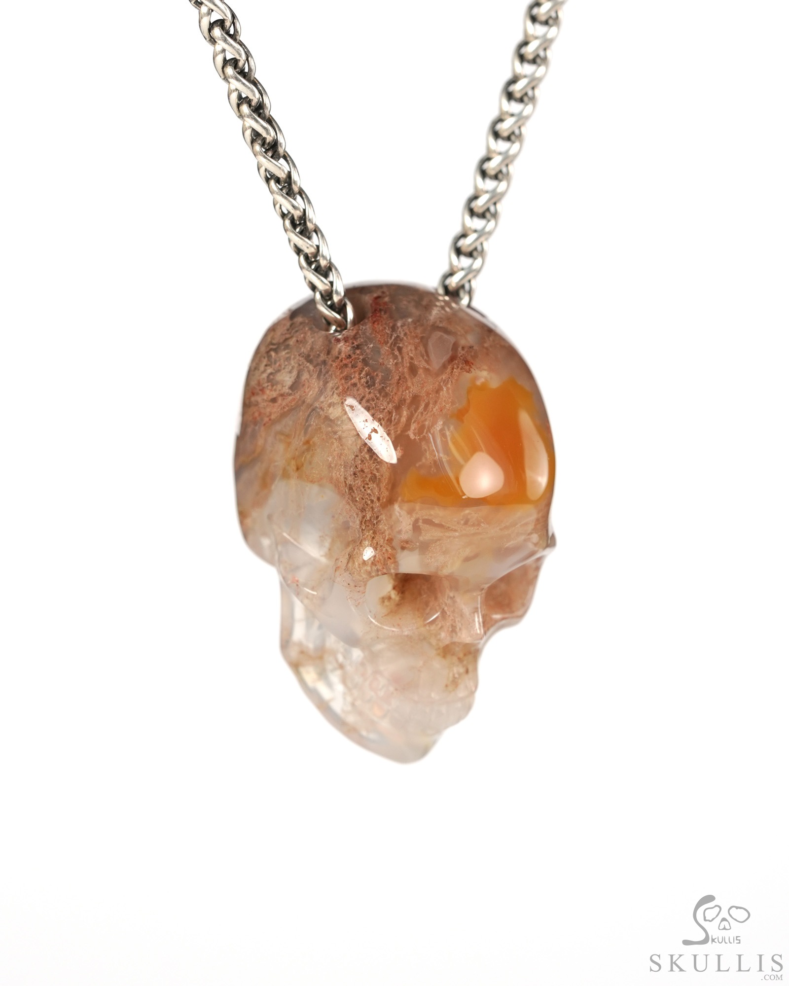 Hollow Essence - 1.4" Green Moss Agate Hand Carved Crystal Skull Pendant, Crystal Healing Skull Jewelry, for Women & Men Hollow Essence - 1.4" Green Moss Agate Hand Carved Crystal Skull Pendant, Crystal Healing Skull Jewelry, for Women & Men