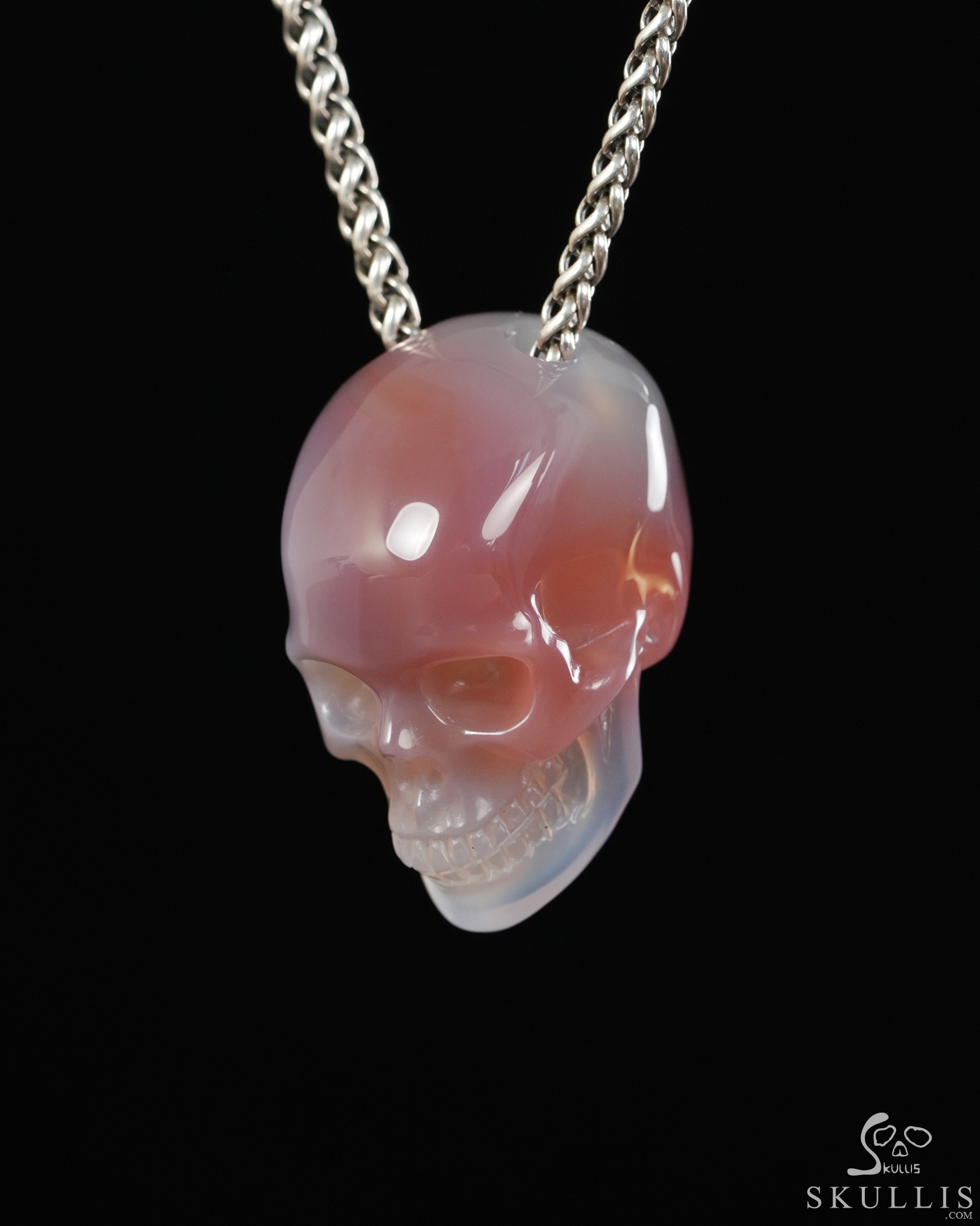 Hollow Essence - 1.4" Mozambique Agate Hand Carved Crystal Skull Pendant, Crystal Healing Skull Jewelry, for Women & Men Hollow Essence - 1.4" Mozambique Agate Hand Carved Crystal Skull Pendant, Crystal Healing Skull Jewelry, for Women & Men